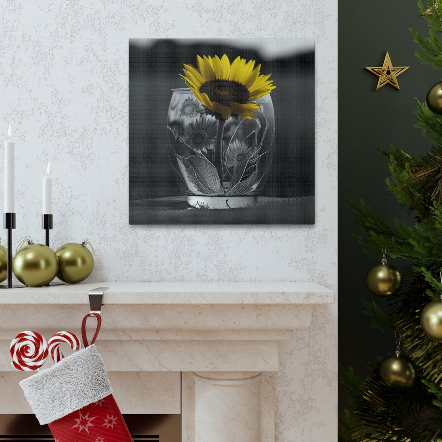 Canvas Gallery Wraps Yellw Sunflower in a vase 1