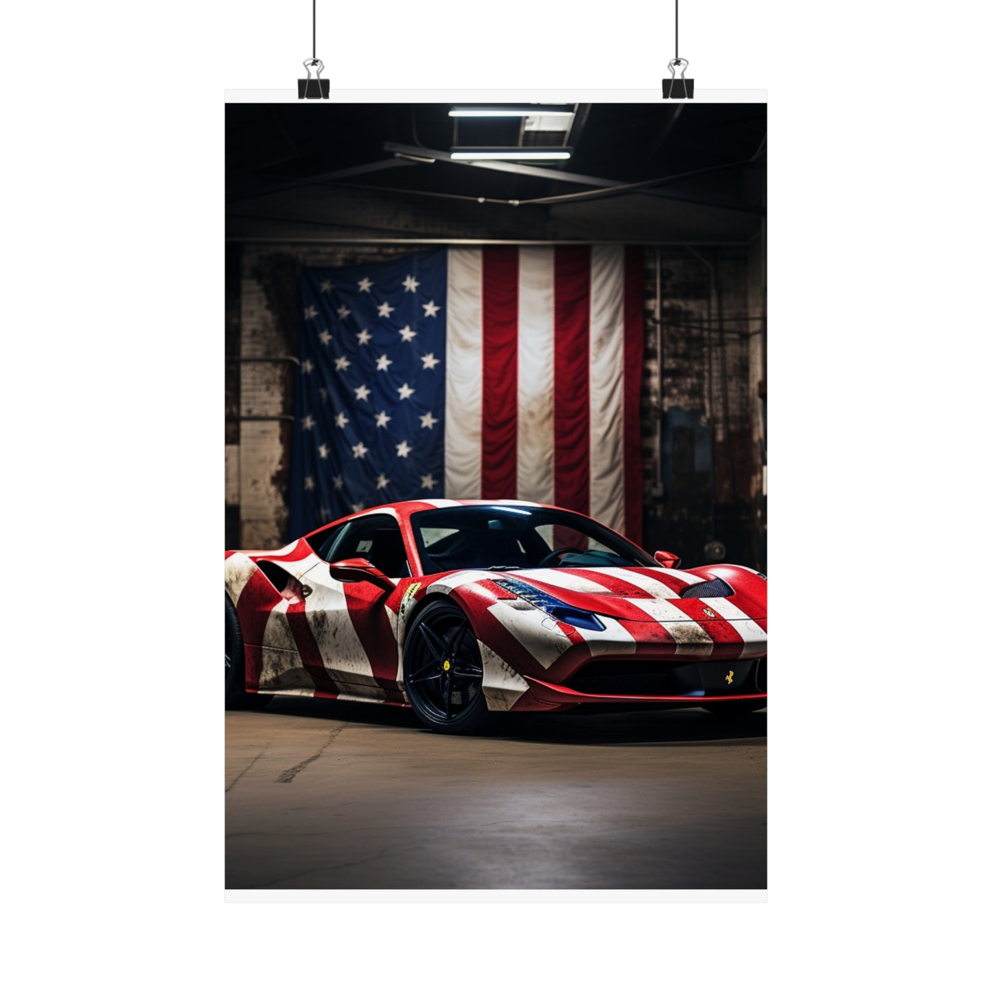 Premium Matte Vertical Posters American Flag Farrari 2