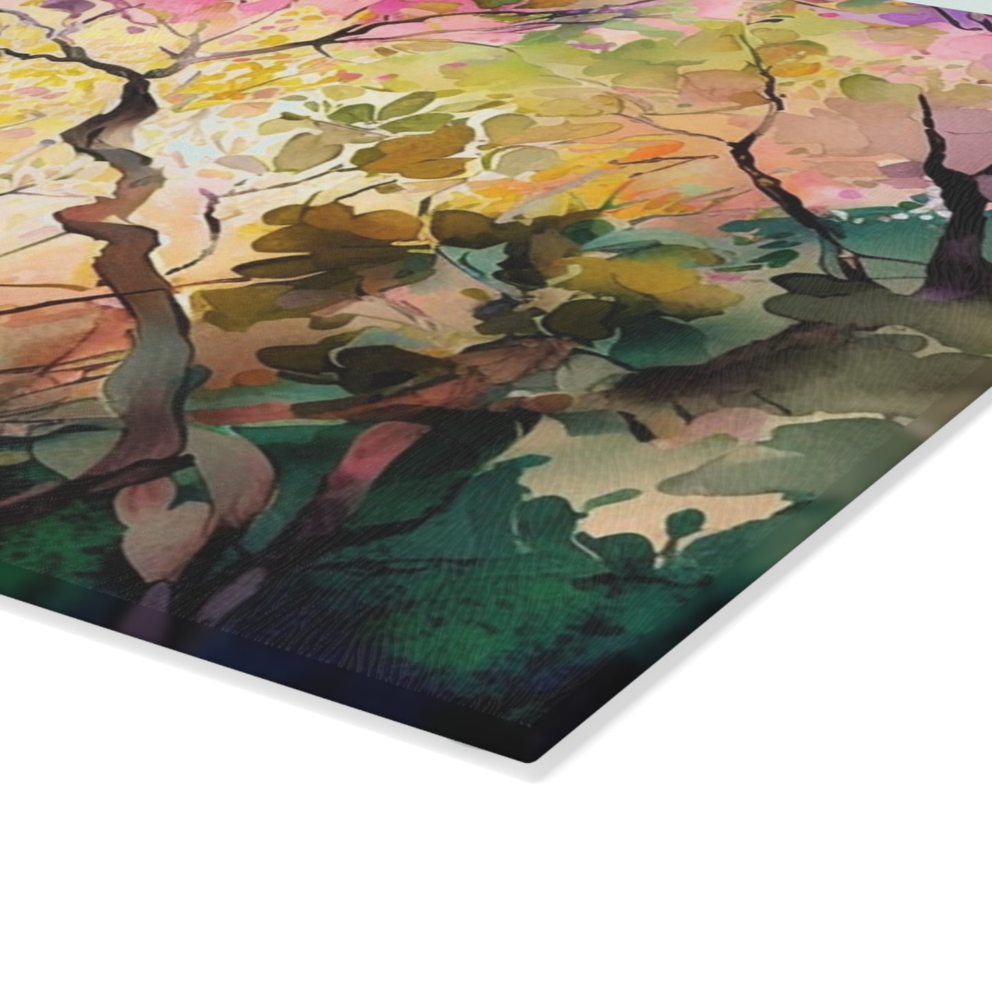 Glass Cutting Board Mother Nature Bright Spring Colors Realistic Watercolor 2