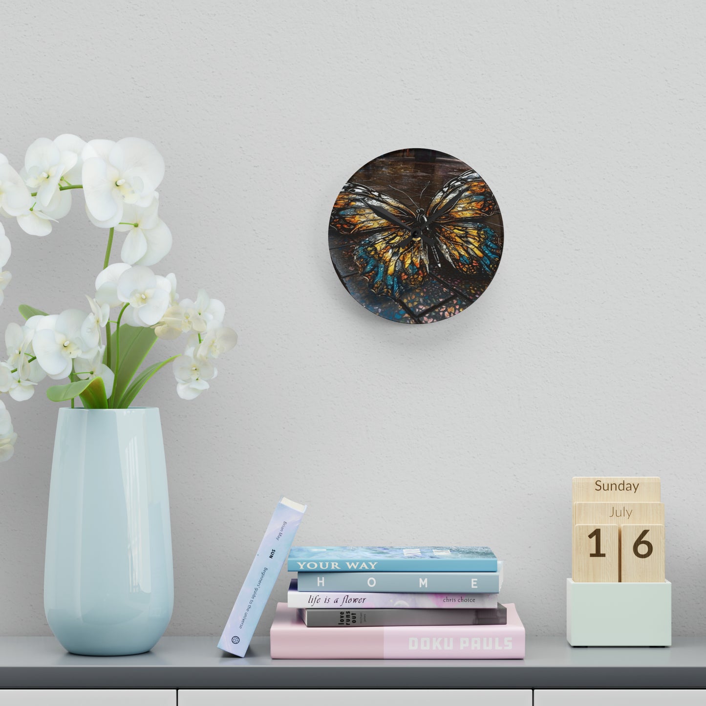 Acrylic Wall Clock Water Butterfly Street 1