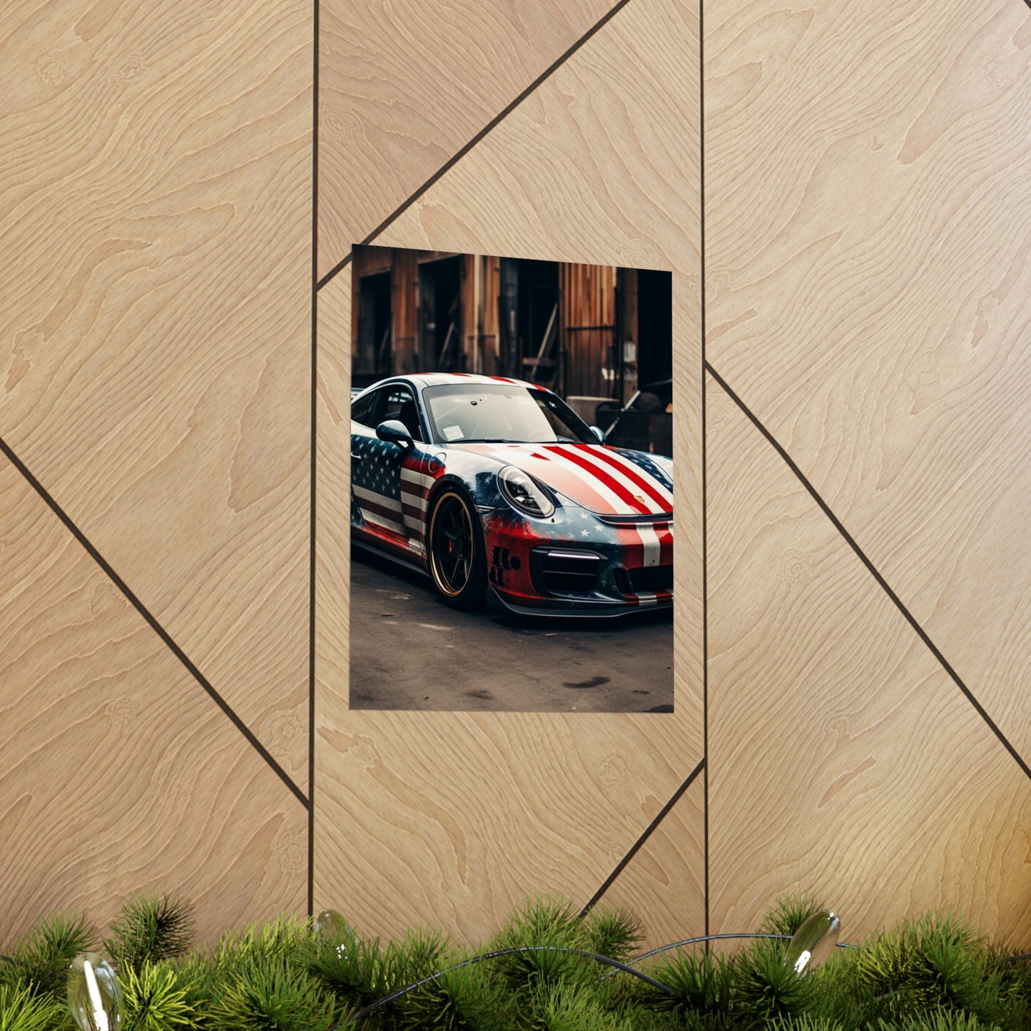 Premium Matte Vertical Posters American Flag Porsche 3