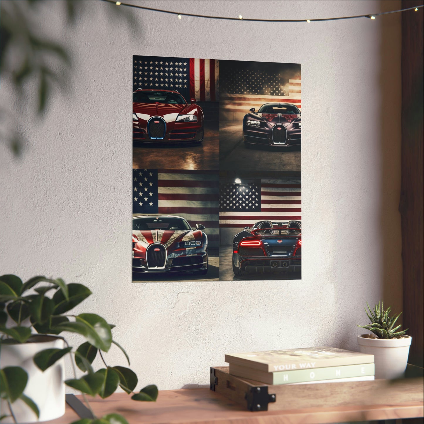 Premium Matte Vertical Posters American Flag Background Bugatti 5