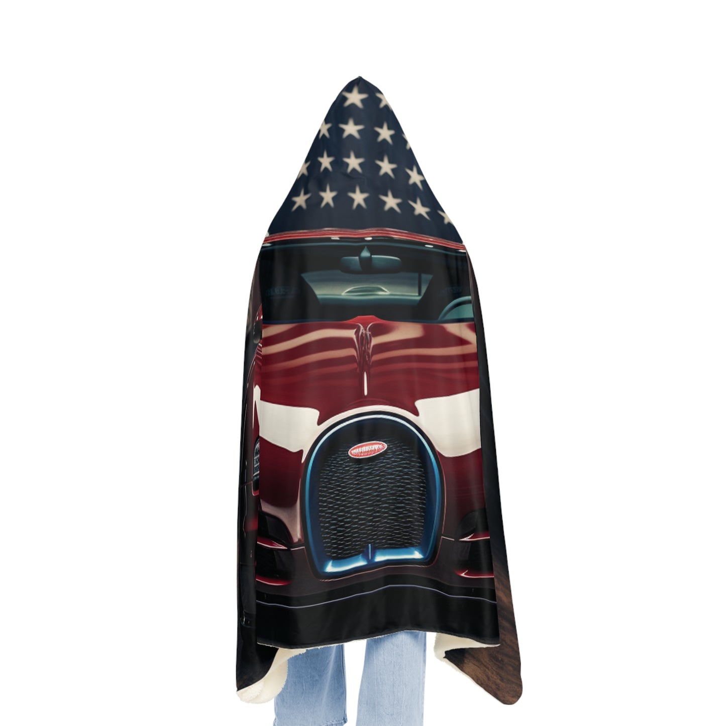 Snuggle Hooded Blanket American Flag Background Bugatti 1