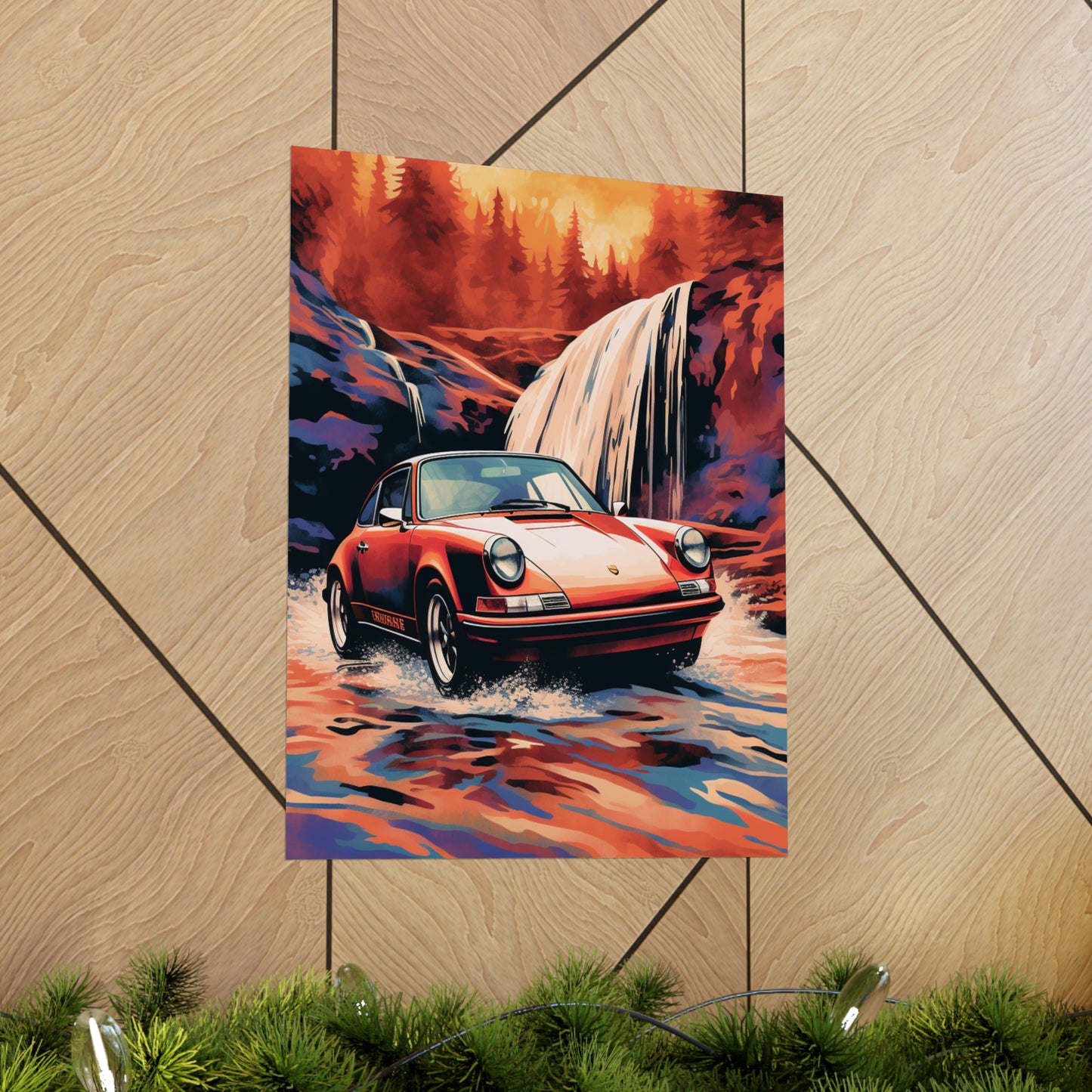 Premium Matte Vertical Posters American Flag Porsche Abstract 4