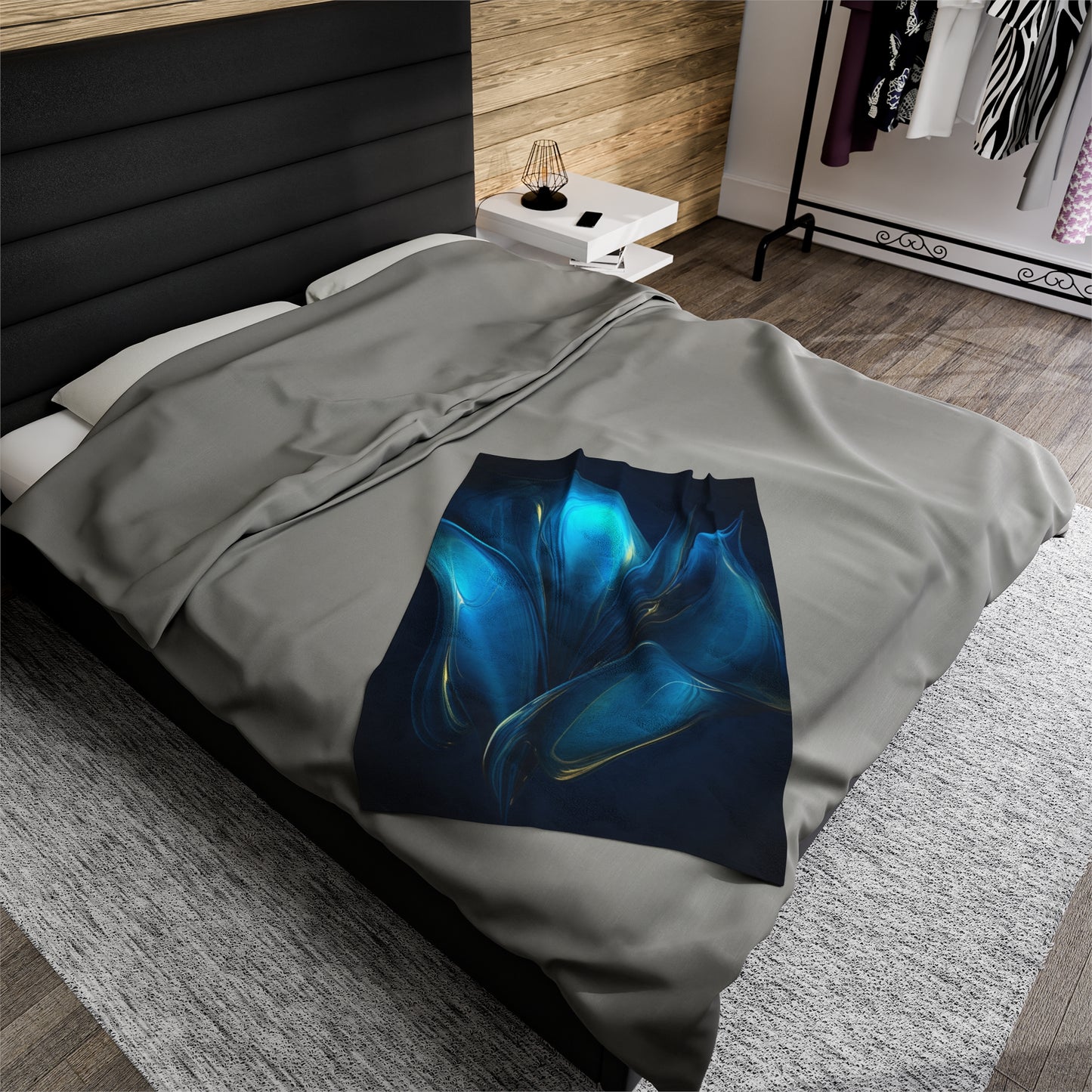 Velveteen Plush Blanket Abstract Blue Tulip 2