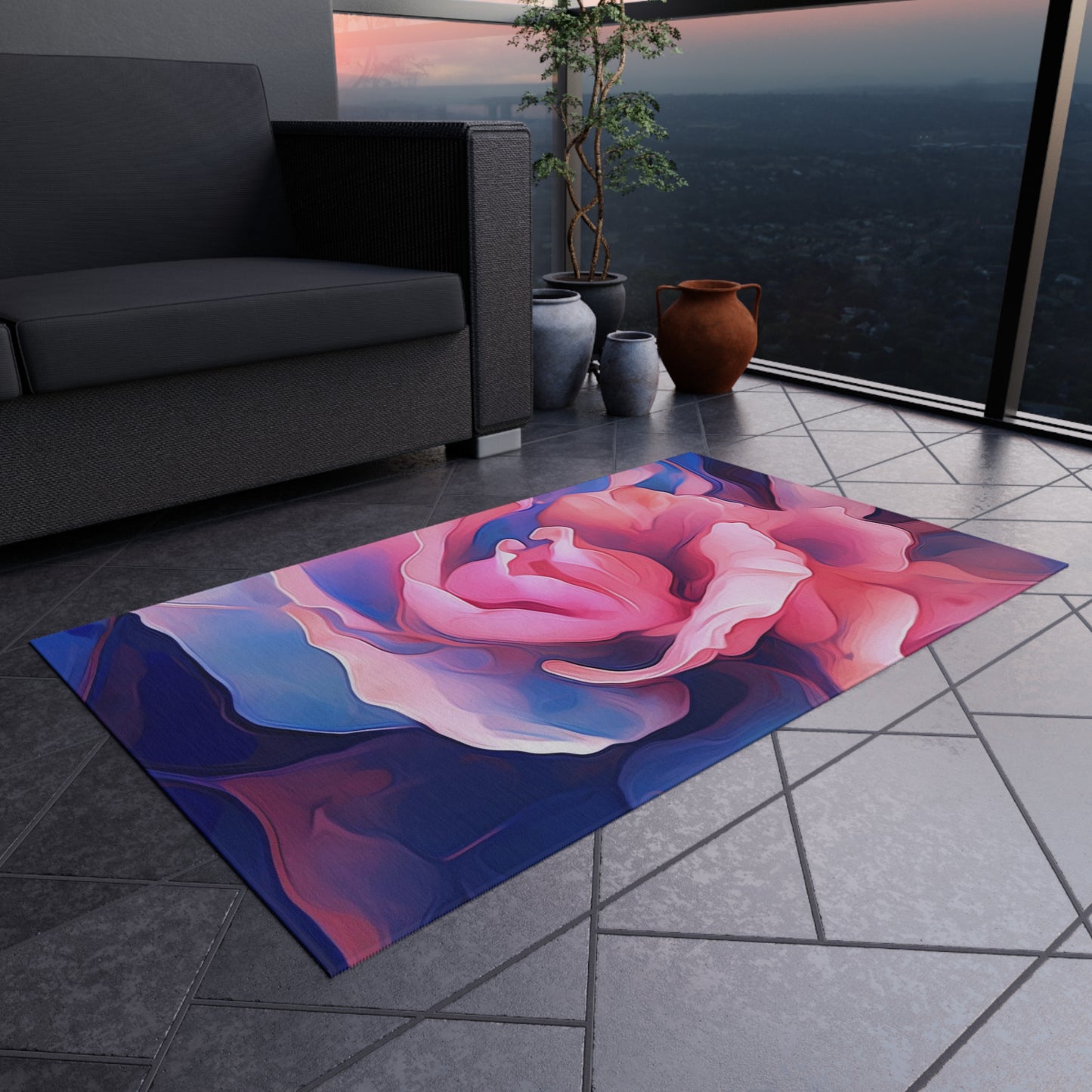 Outdoor Rug  Pink & Blue Tulip Rose 1