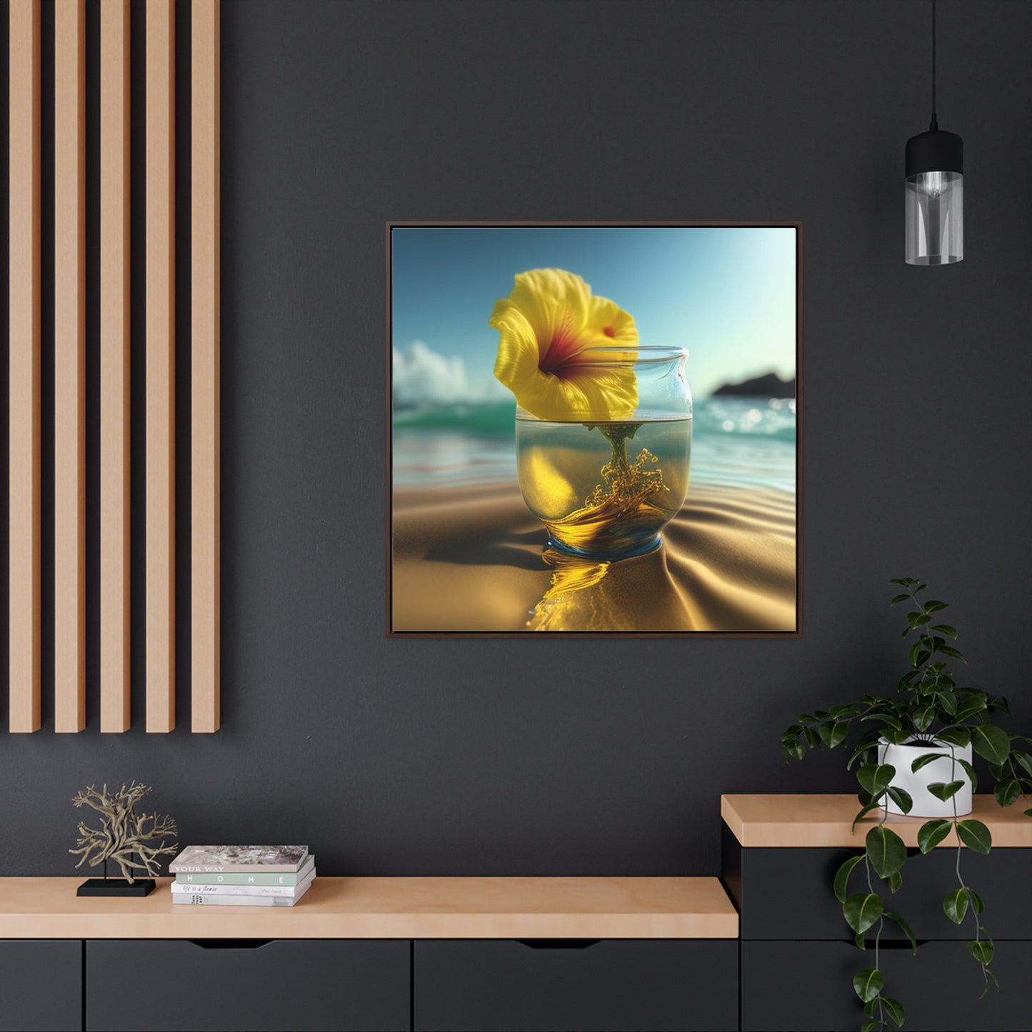 Gallery Canvas Wraps, Square Frame Yellow Hibiscus glass 1