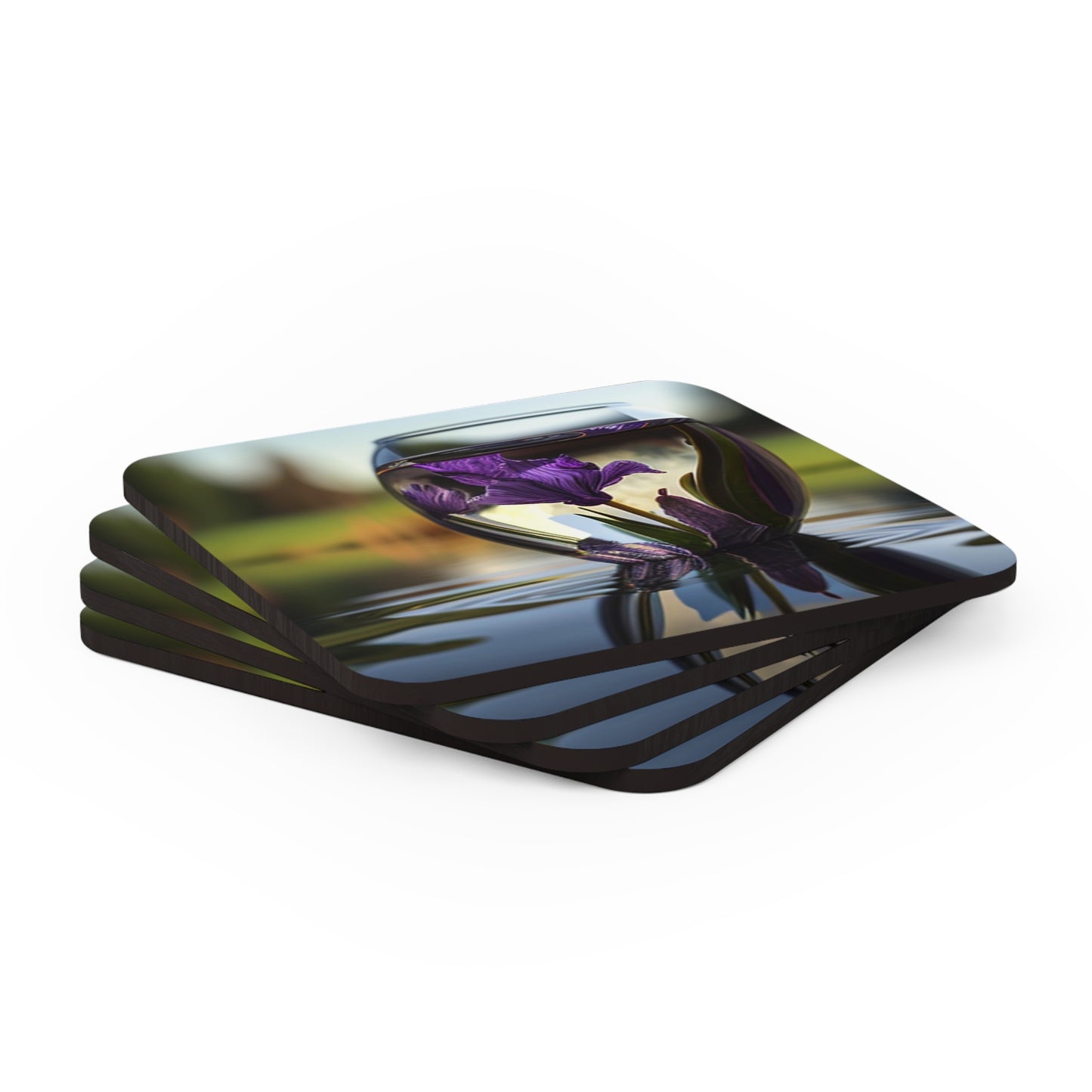 Corkwood Coaster Set Purple Iris in a vase 3