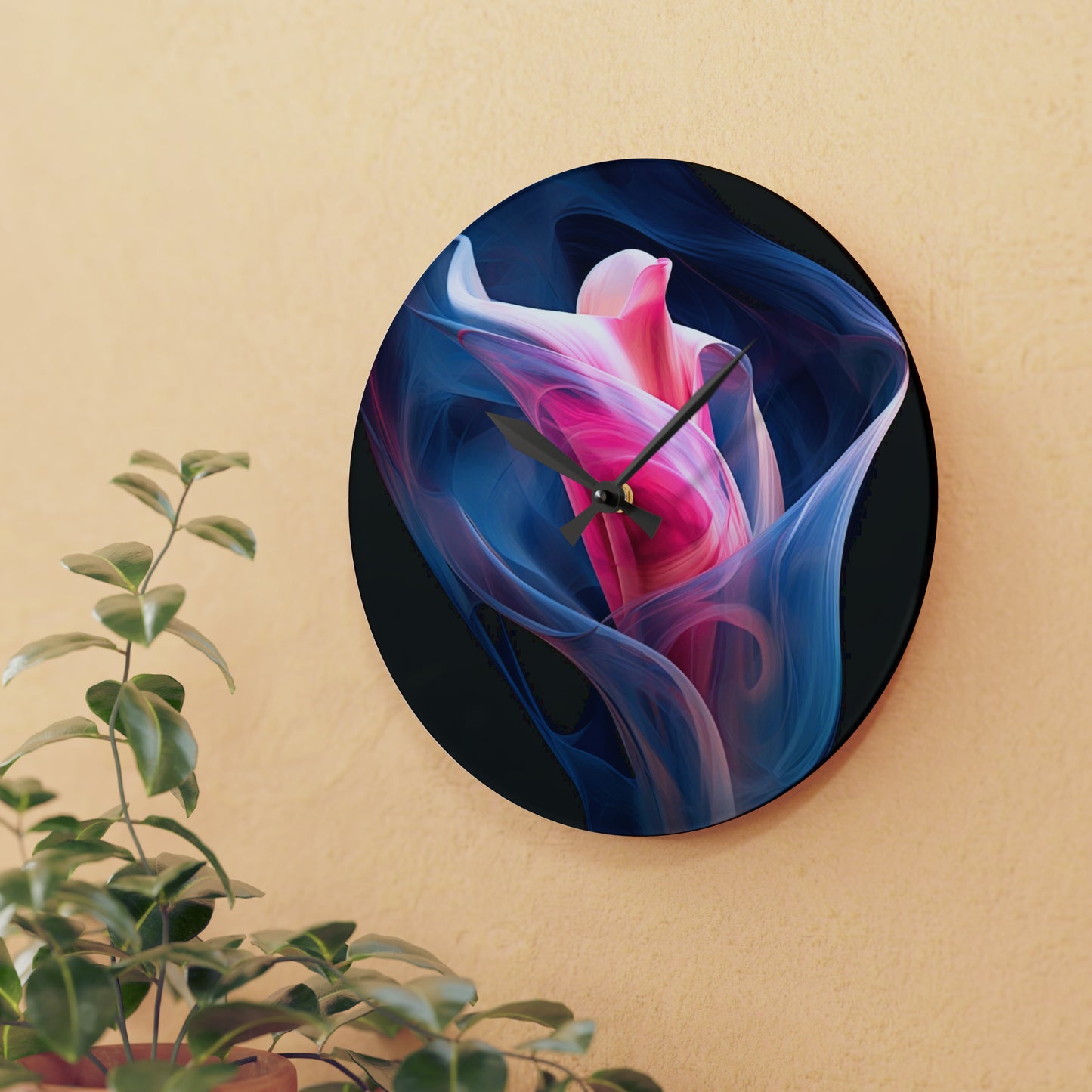 Acrylic Wall Clock Pink & Blue Tulip Rose 3