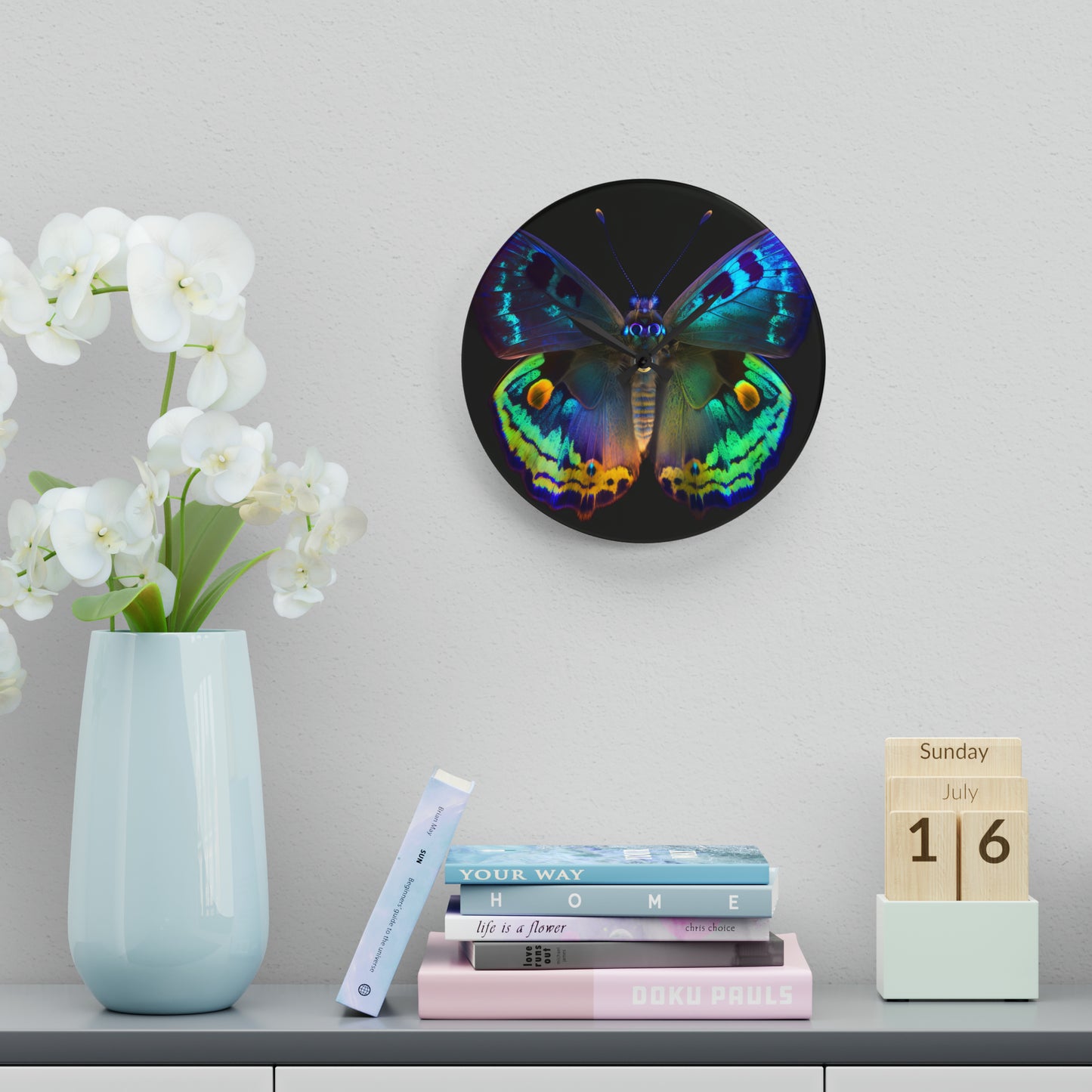 Acrylic Wall Clock Neon Hue Butterfly 4