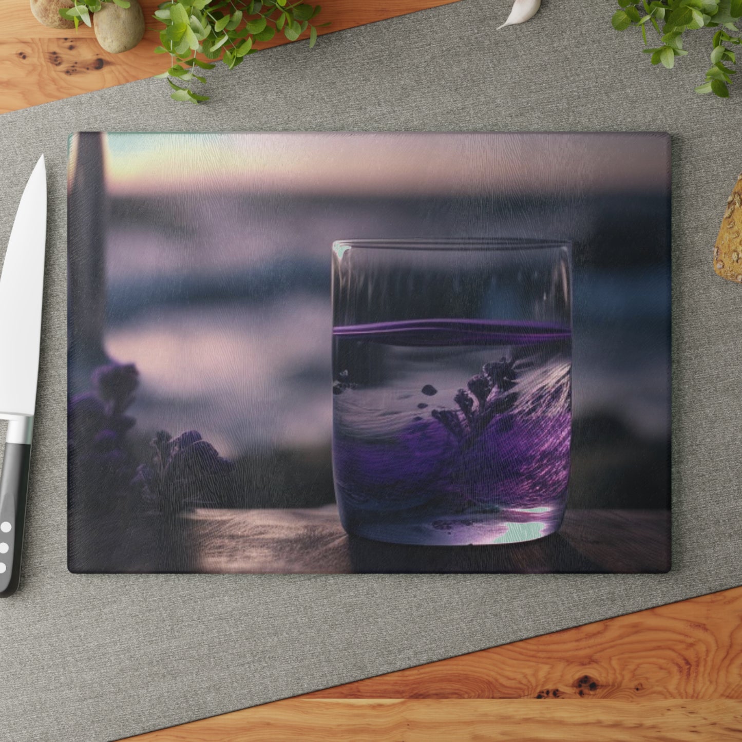 Glass Cutting Board Lavender in a vase 4