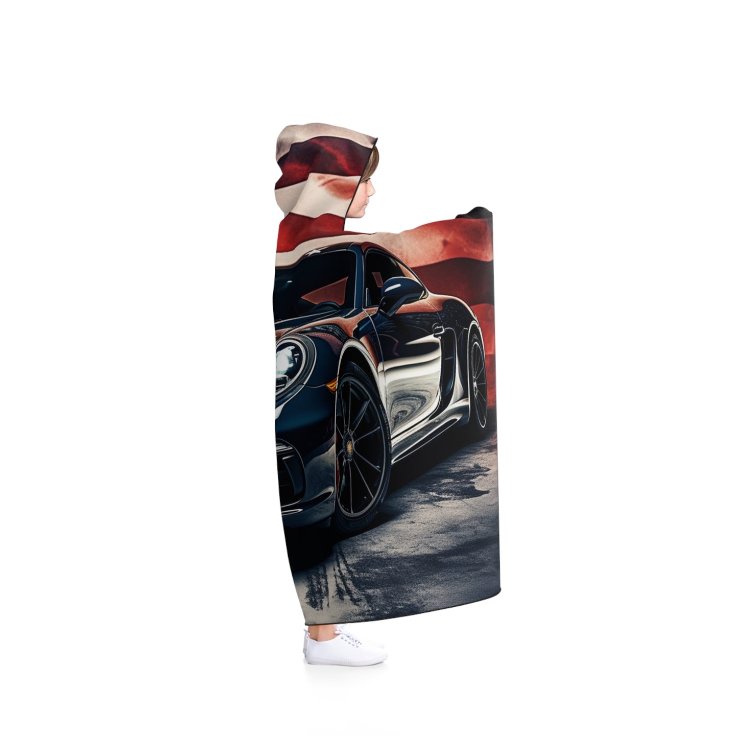 Hooded Blanket Abstract American Flag Background Porsche 2