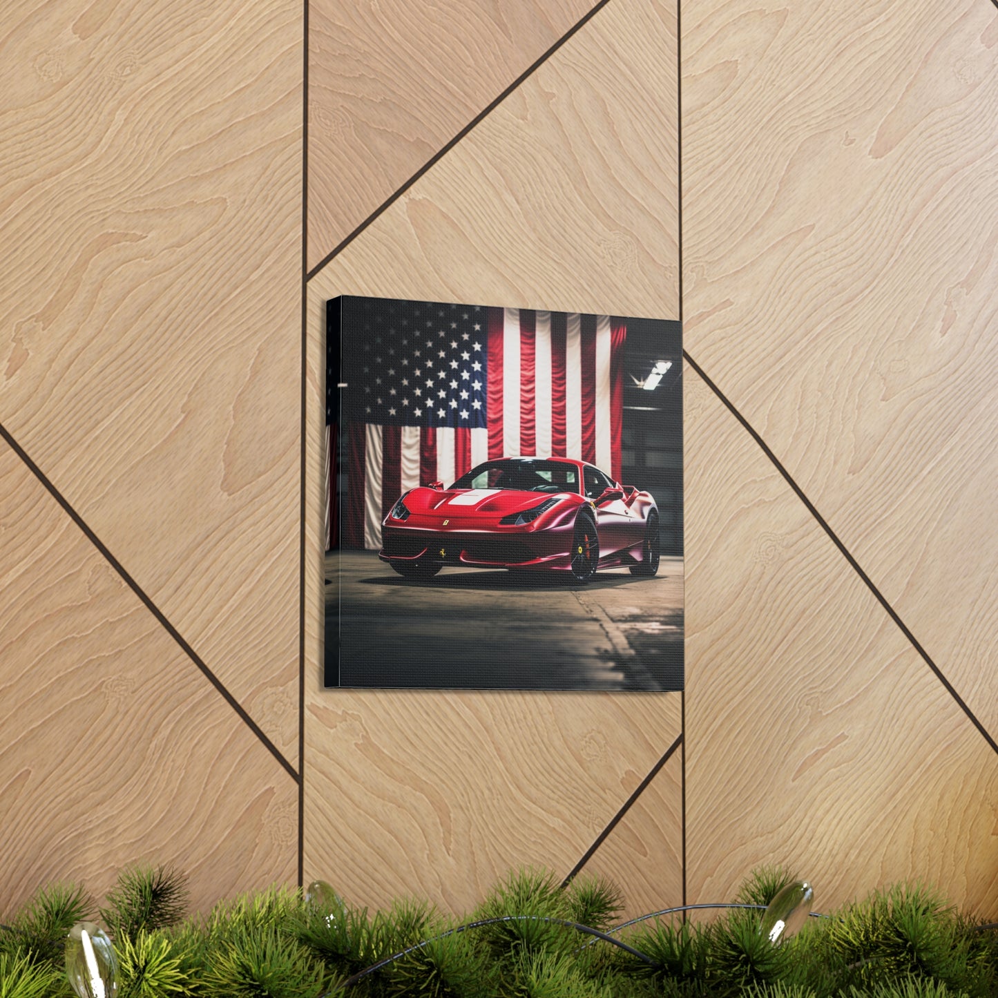 Canvas Gallery Wraps American Flag Background Ferrari 3