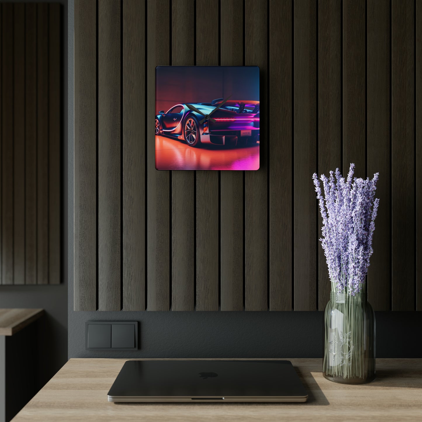 Acrylic Wall Clock Hyper Bugatti Neon Chiron 2