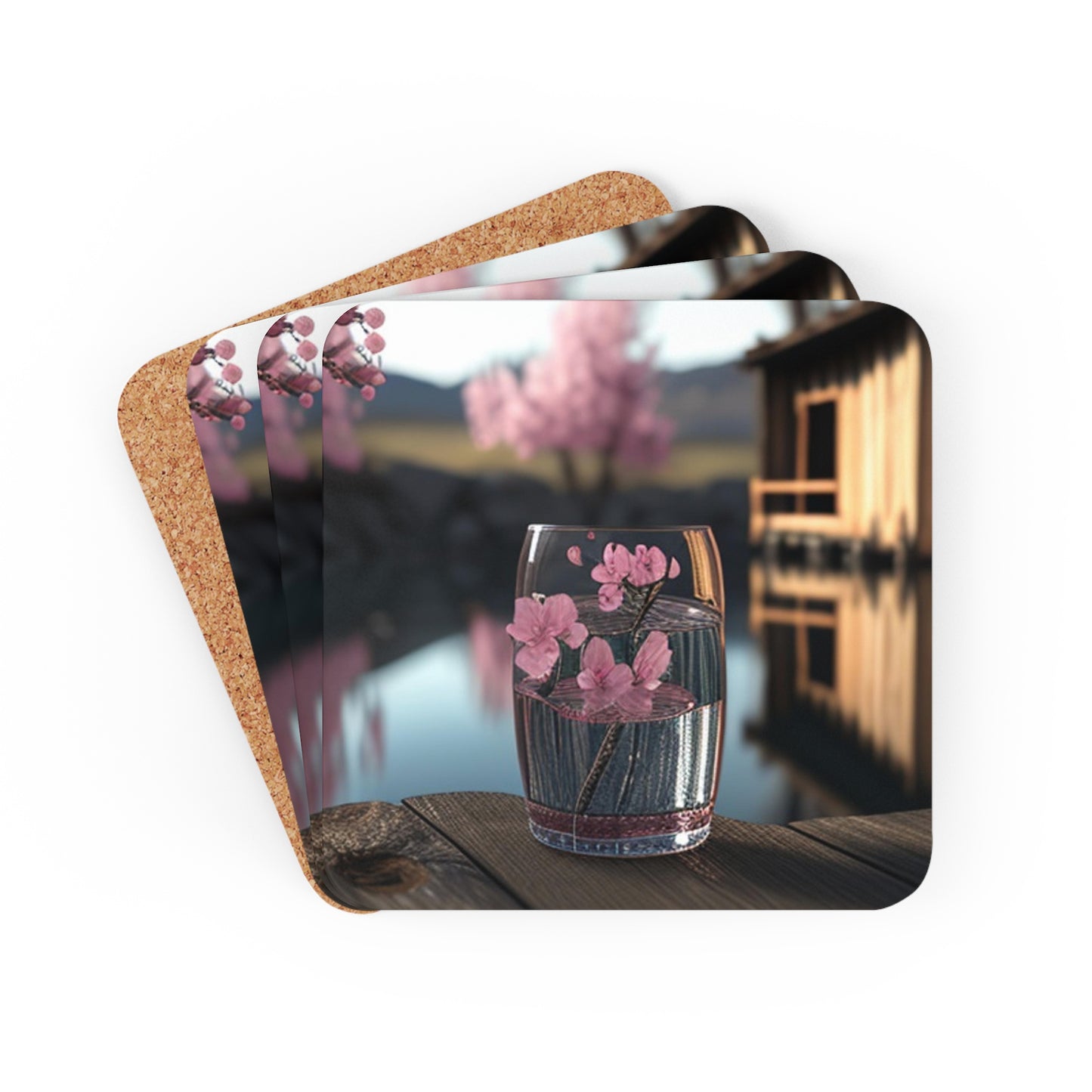 Corkwood Coaster Set Cherry Blossom 1