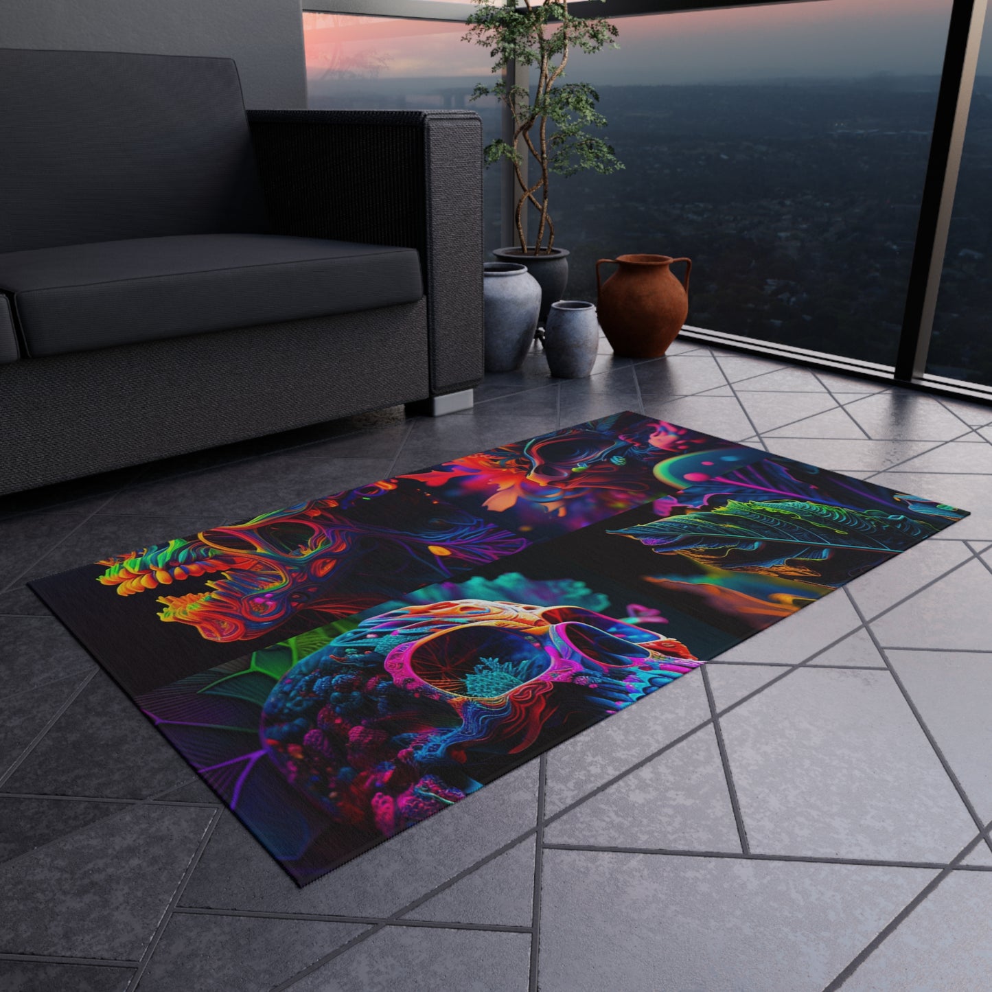 Outdoor Rug  Florescent Skull Death 5