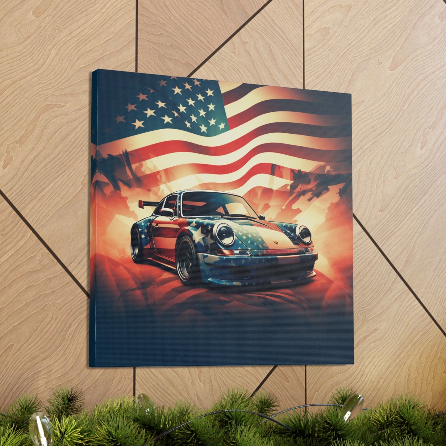Canvas Gallery Wraps Abstract American Flag Background Porsche 4