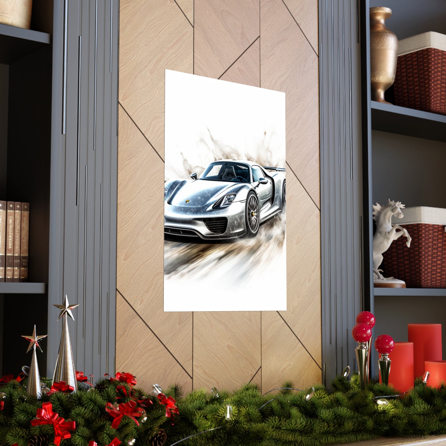 Premium Matte Vertical Posters 918 Spyder white background driving fast with water splashing 2