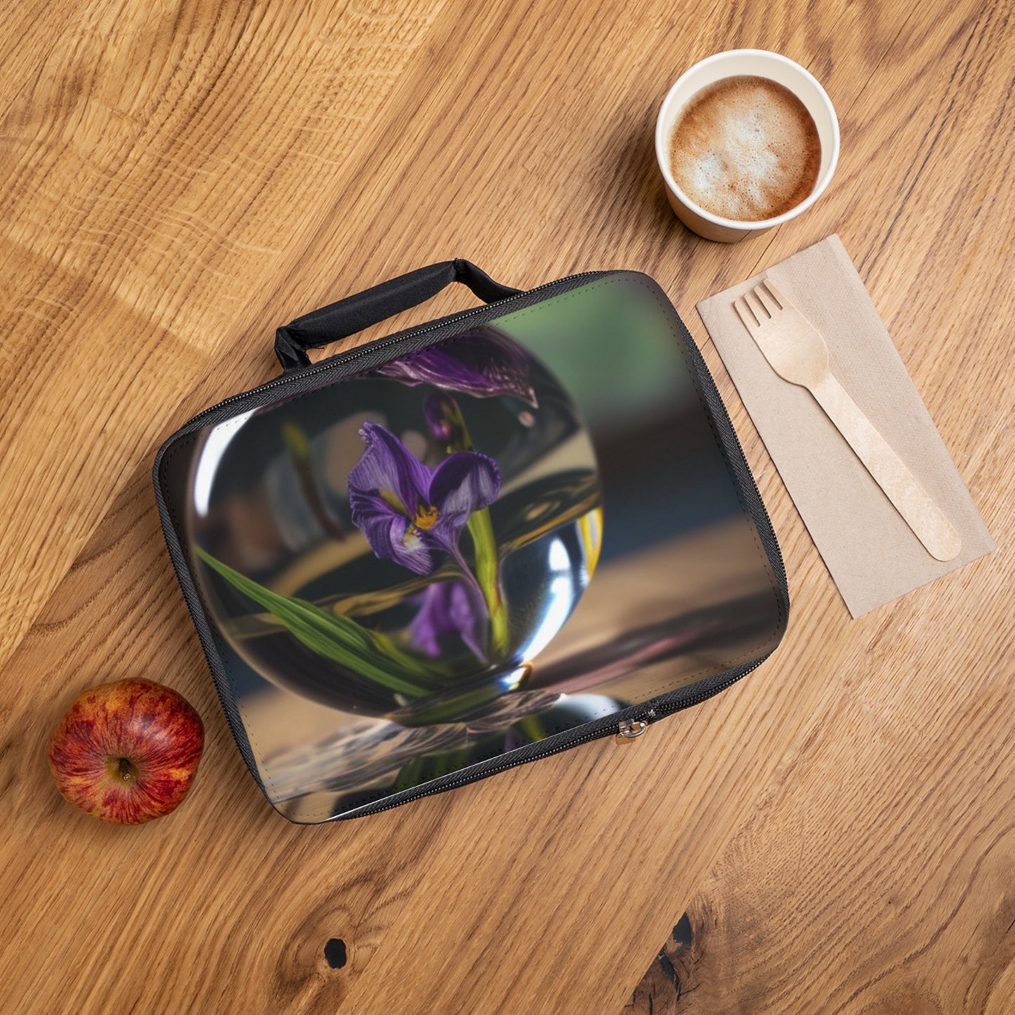 Lunch Bag Purple Iris in a vase 1