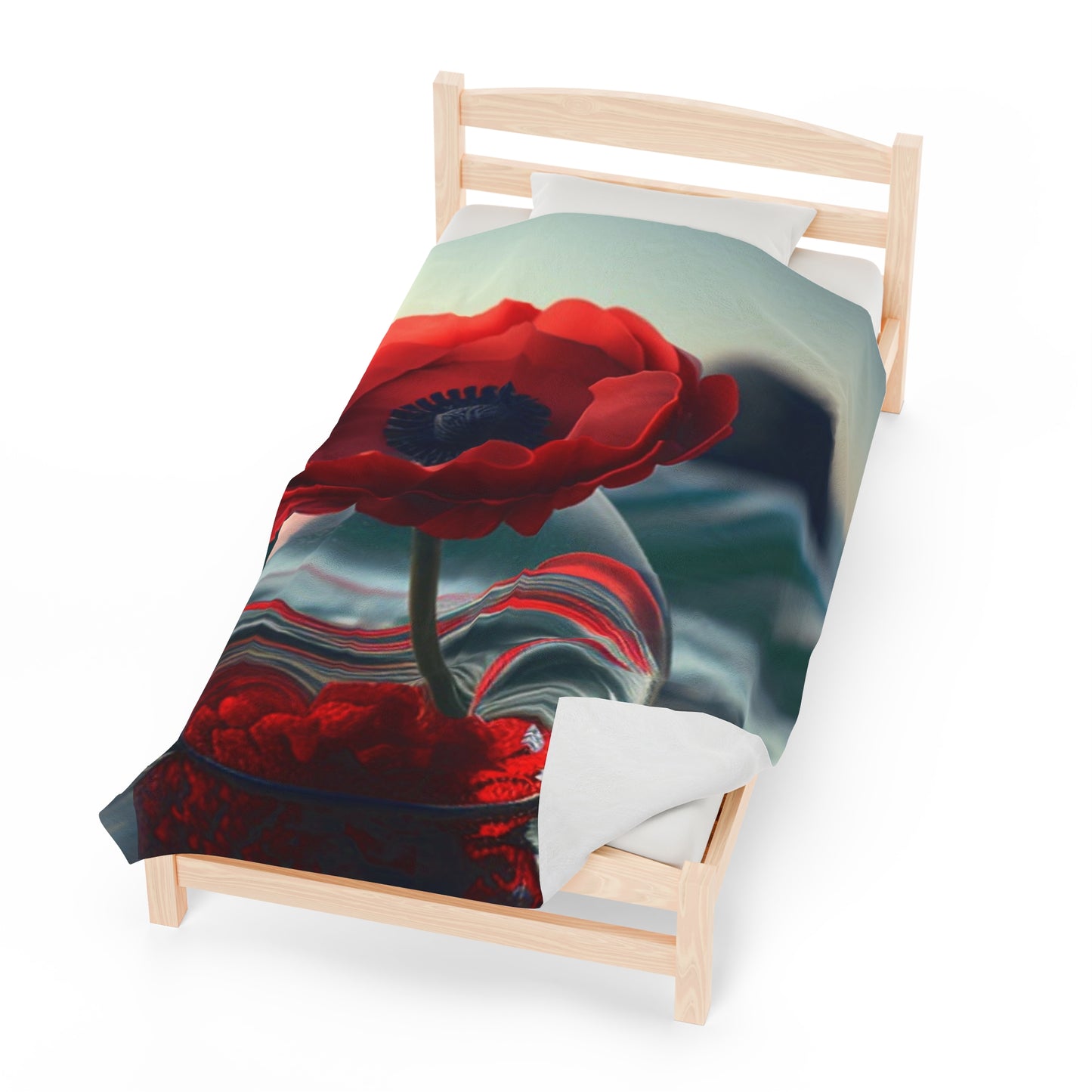 Velveteen Plush Blanket Red Anemone in a Vase 1