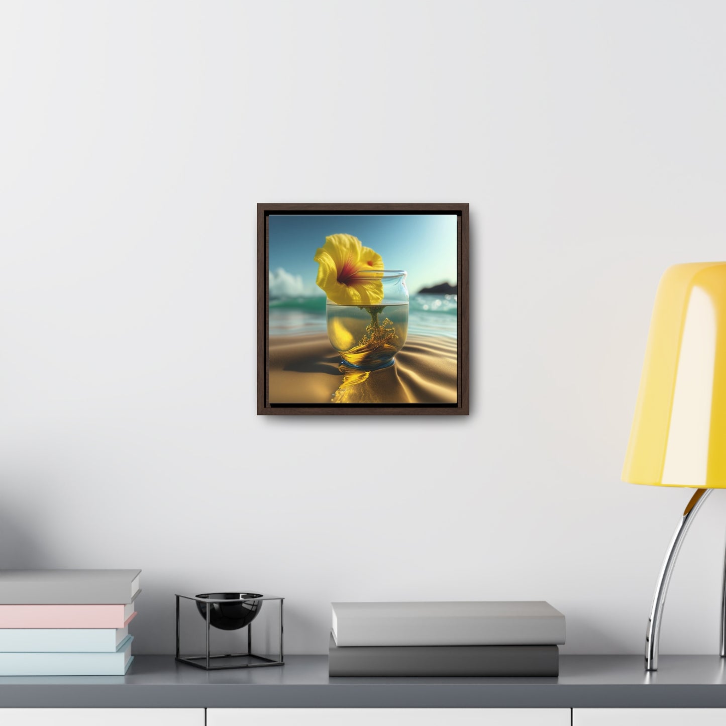 Gallery Canvas Wraps, Square Frame Yellow Hibiscus glass 1