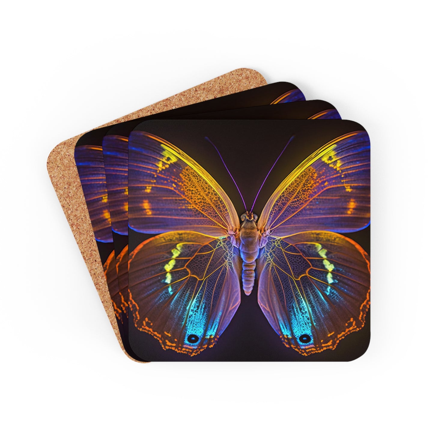 Corkwood Coaster Set Neon Butterfly Flair 2