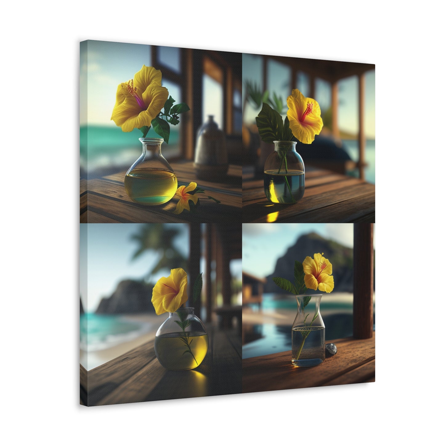 Canvas Gallery Wraps Yellow Hibiscus Wood 5