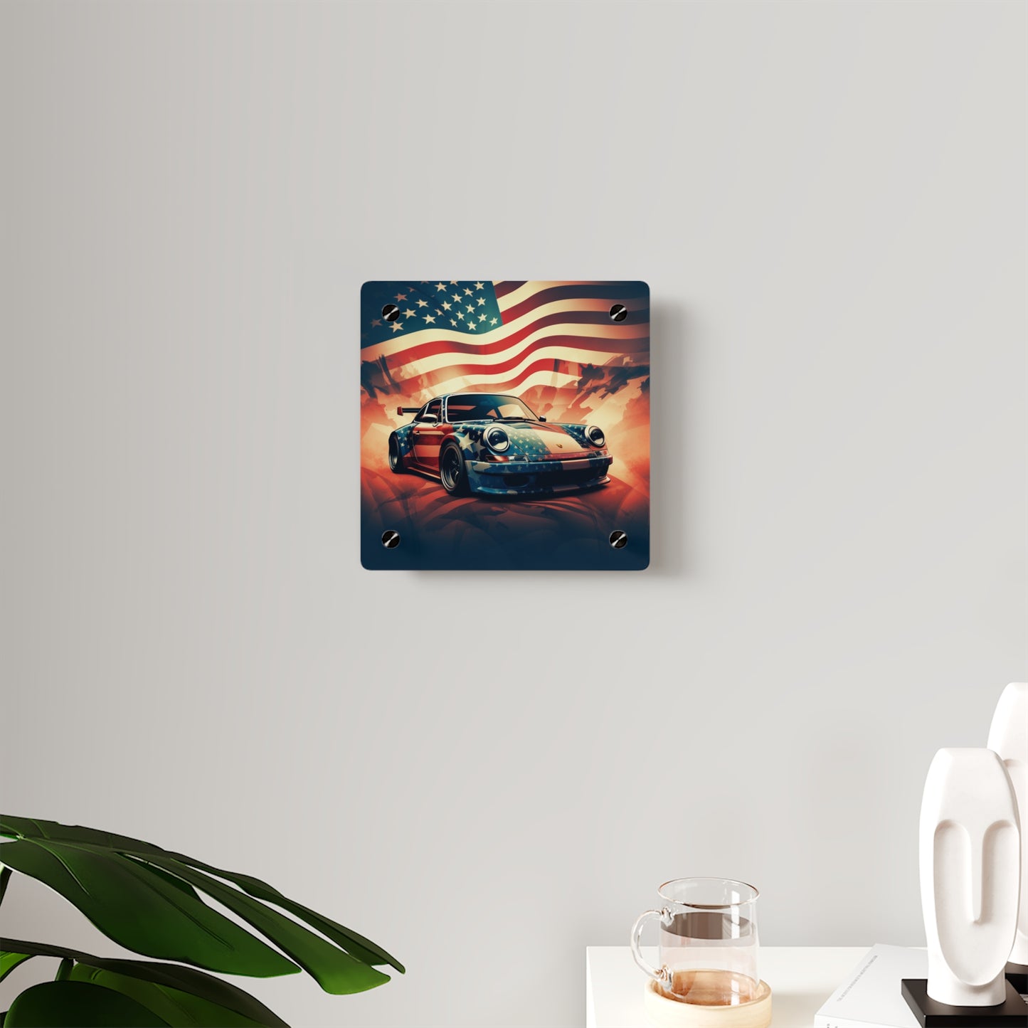 Acrylic Wall Art Panels Abstract American Flag Background Porsche 4