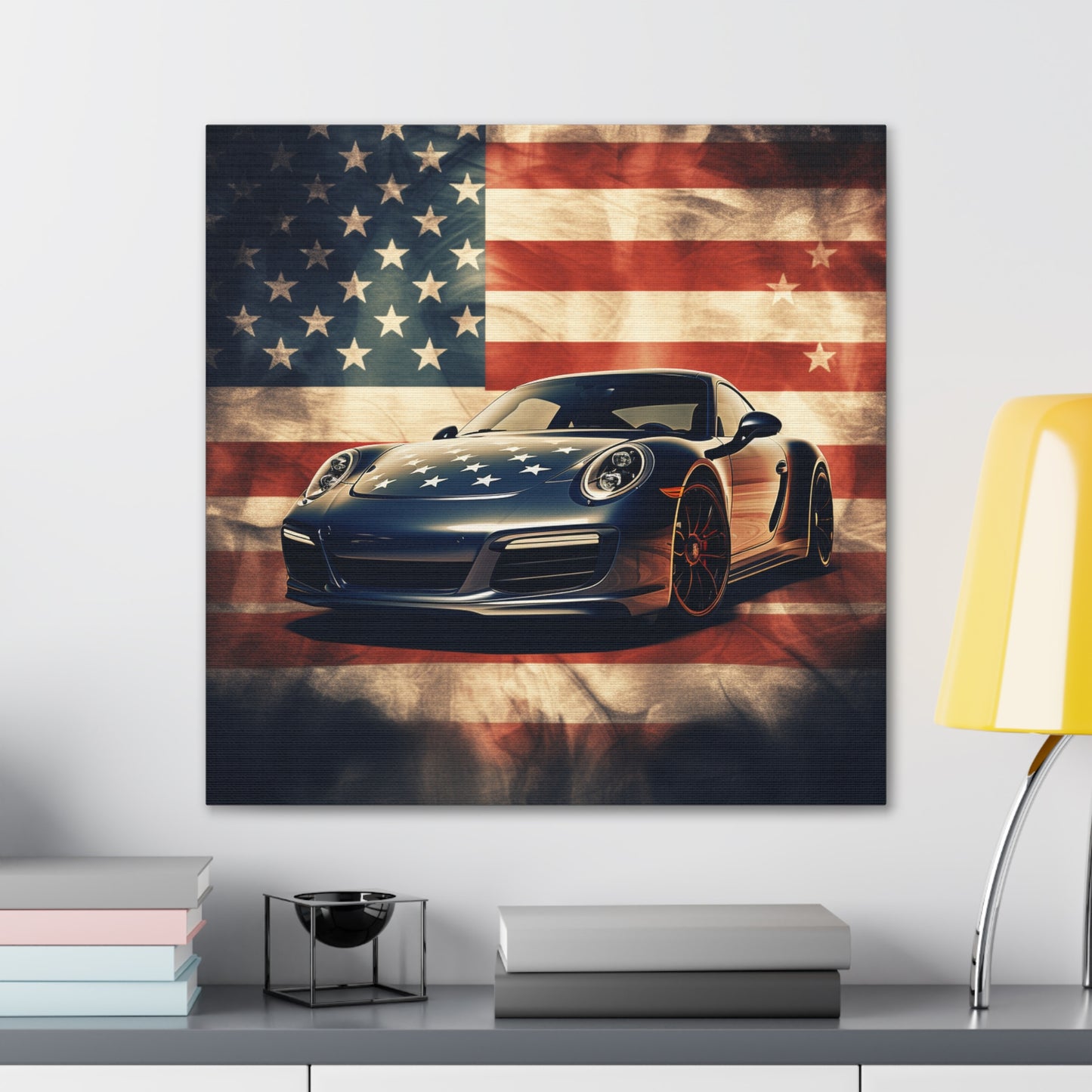 Canvas Gallery Wraps Abstract American Flag Background Porsche 3