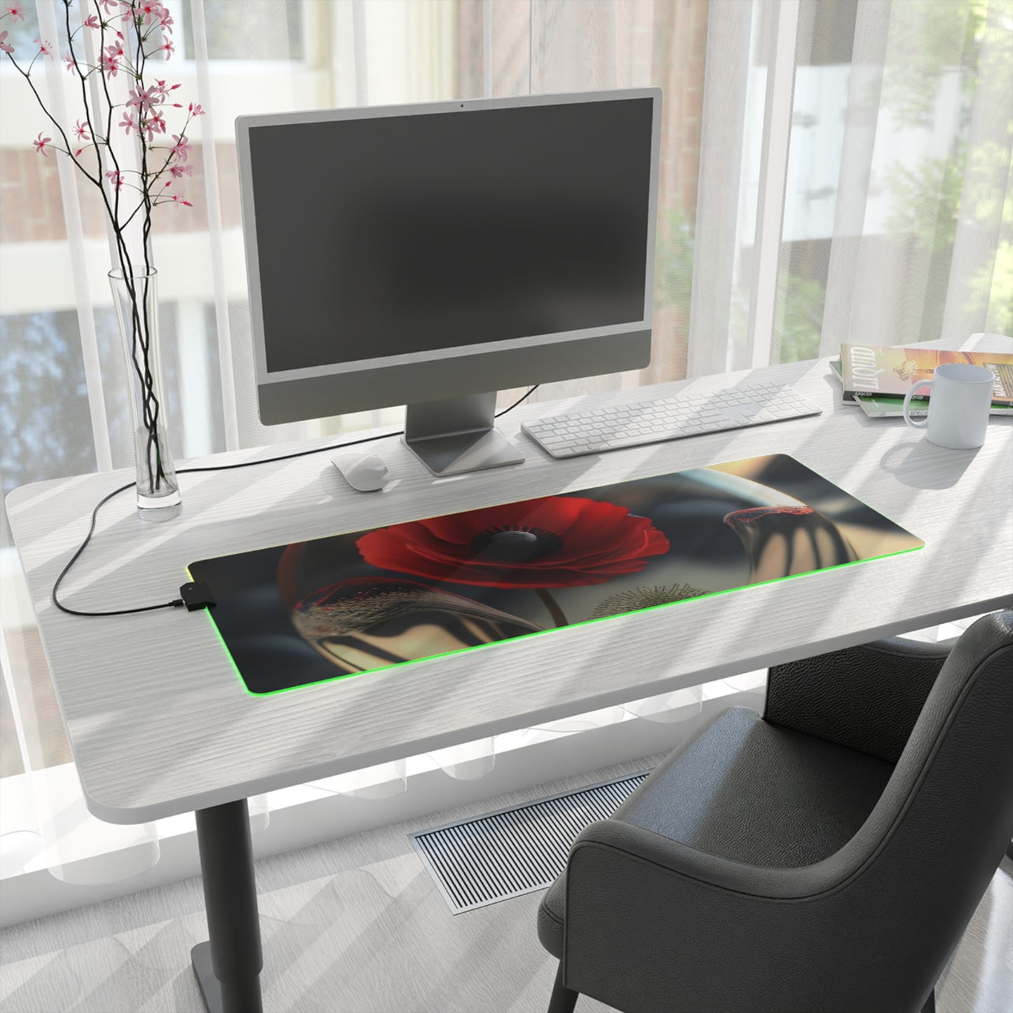 LED Gaming Mouse Pad Red Anemone in a Vase 3