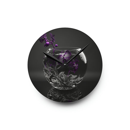 Acrylic Wall Clock Purple Orchid Glass vase 3