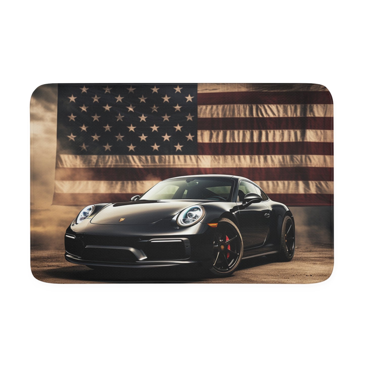 Memory Foam Bath Mat American Flag Background Porsche 4