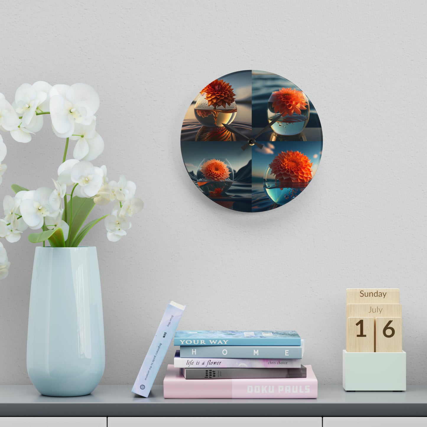 Acrylic Wall Clock Dahlia Orange 5