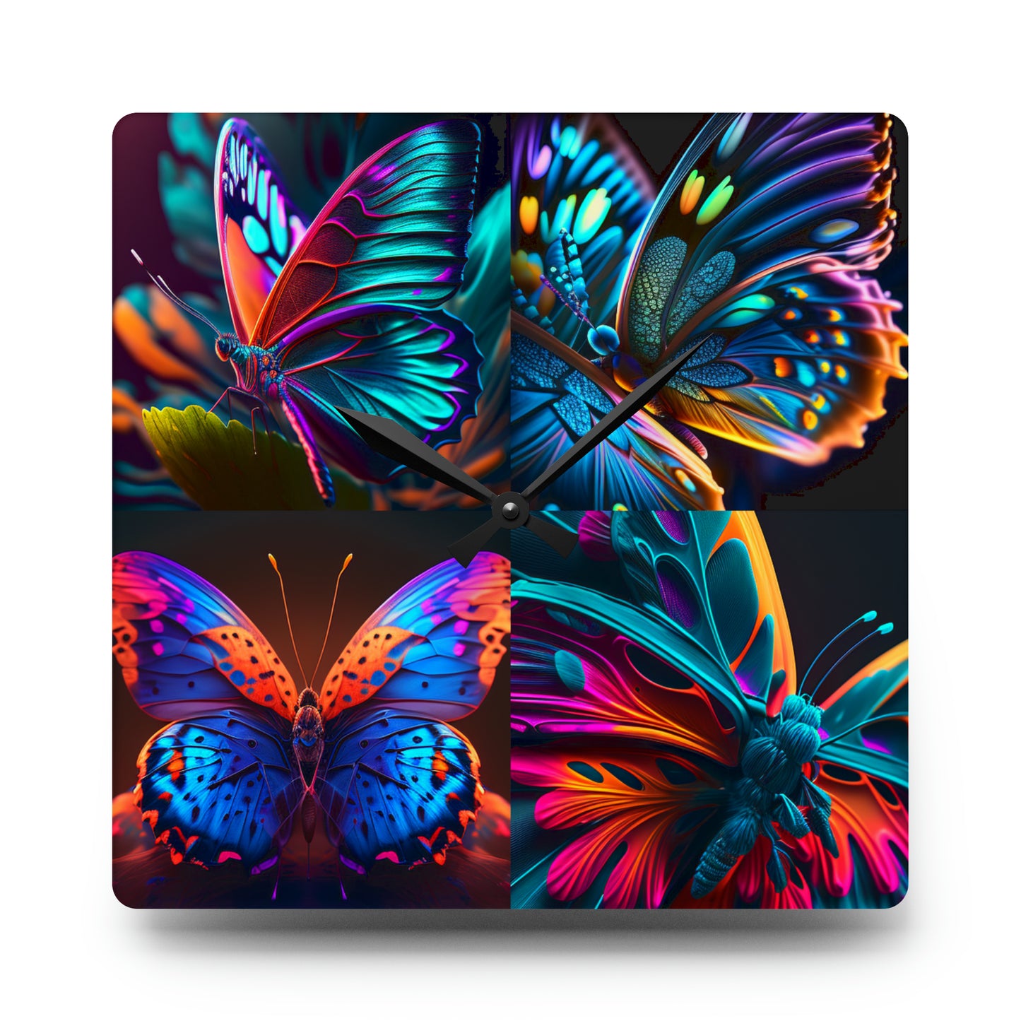 Acrylic Wall Clock Neon Butterfly Macro 5