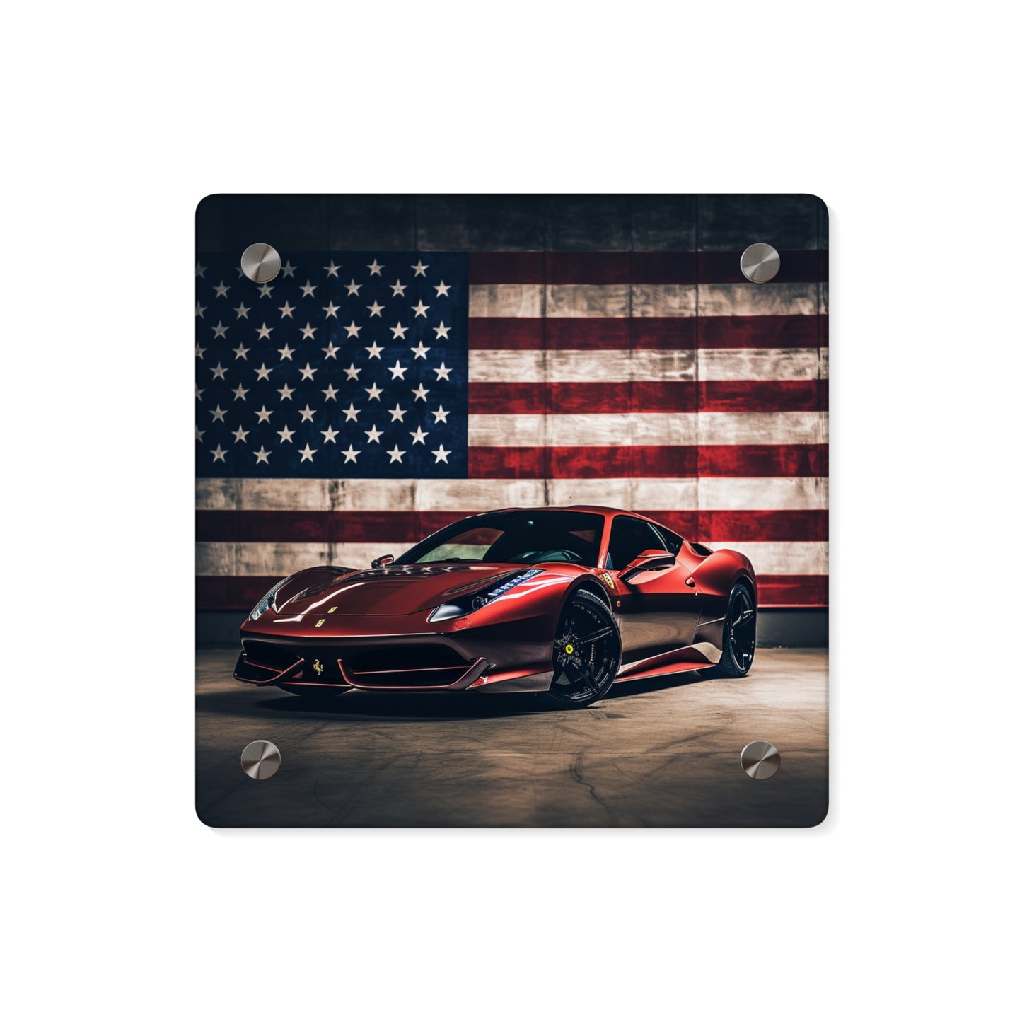 Acrylic Wall Art Panels American Flag Background Ferrari 4