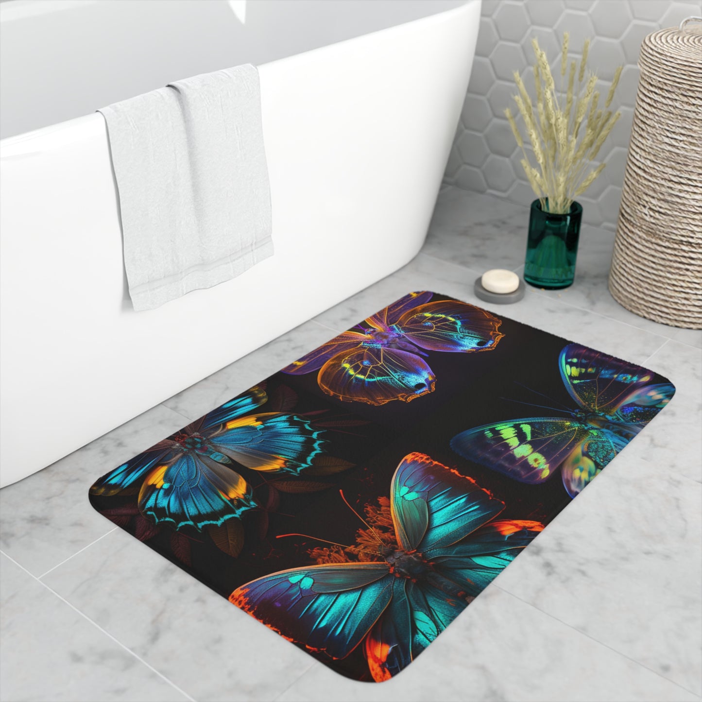 Memory Foam Bath Mat Neon Butterfly Flair 5