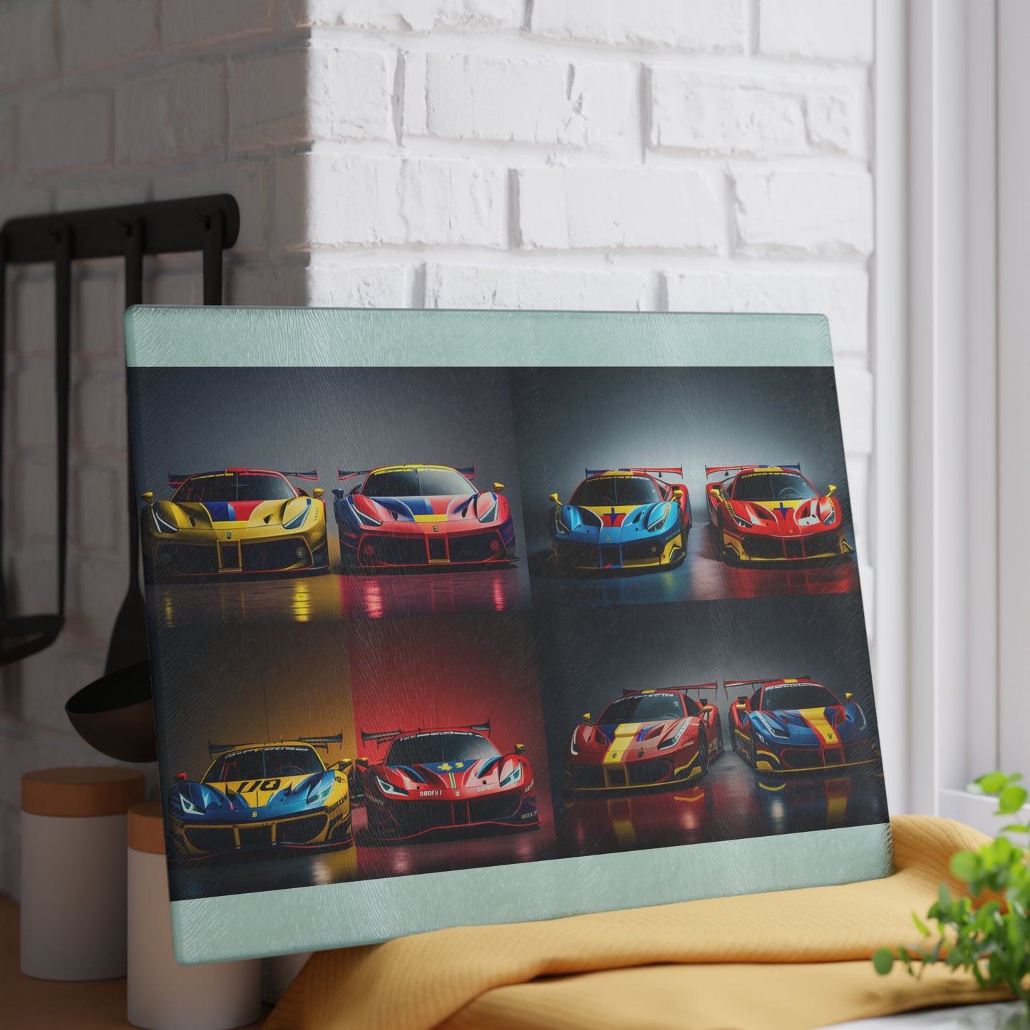 Glass Cutting Board Ferrari Red Blue 5