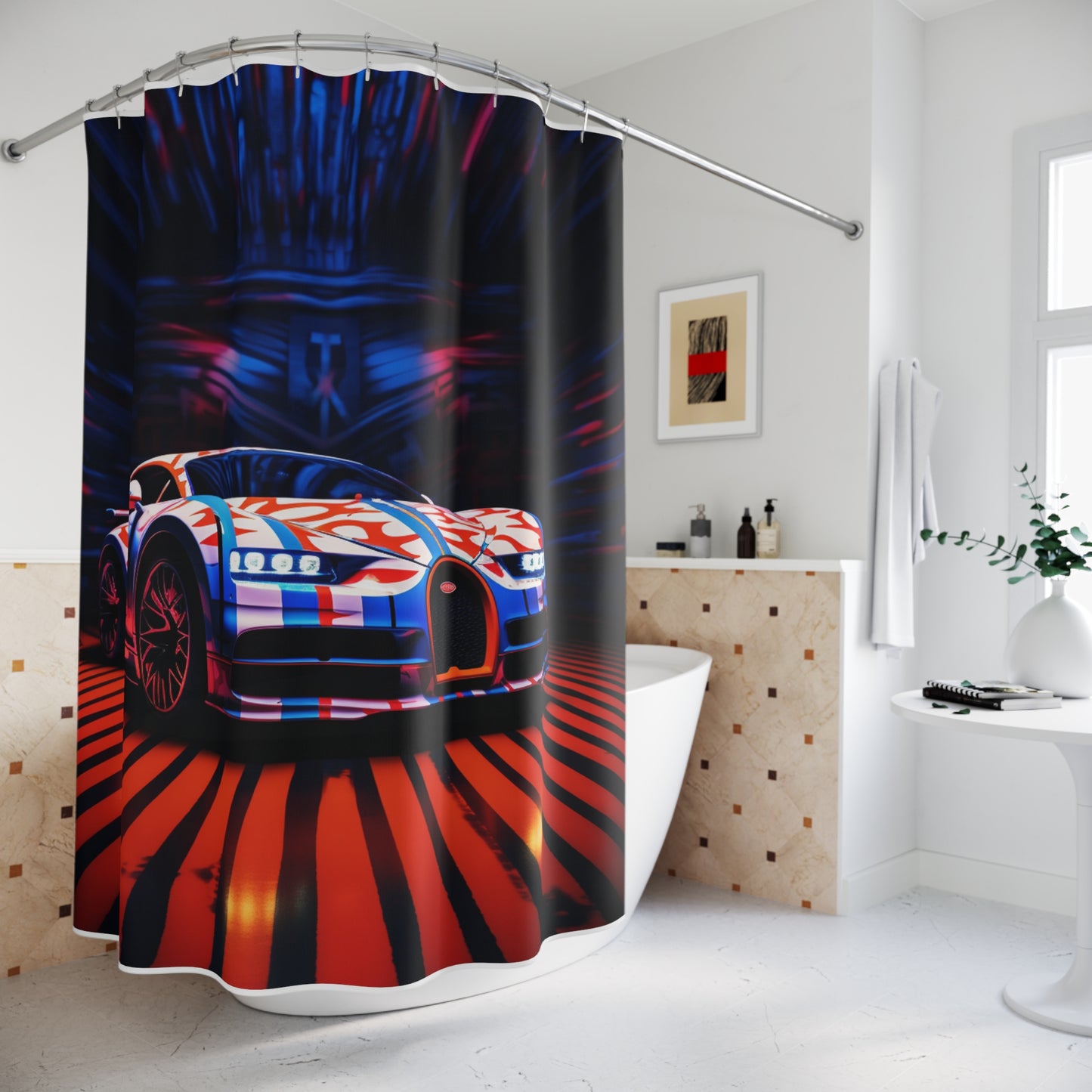 Polyester Shower Curtain Macro Bugatti American Flag 1