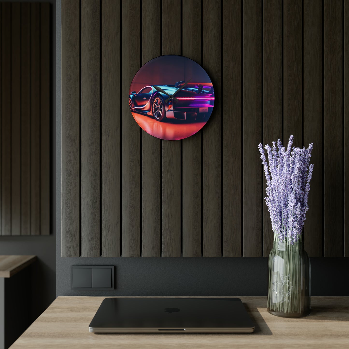 Acrylic Wall Clock Hyper Bugatti Neon Chiron 2