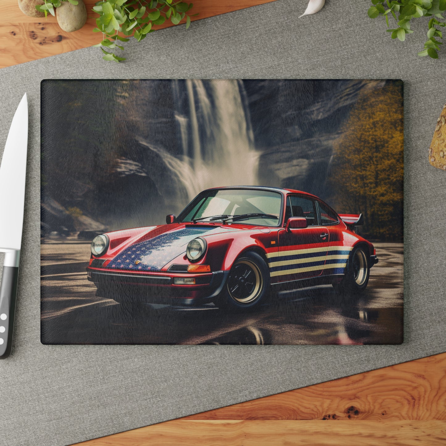 Glass Cutting Board American Flag Porsche Abstract 1