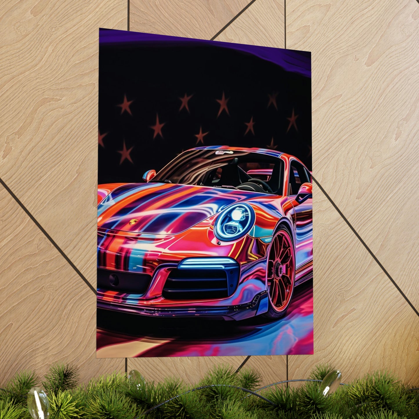 Premium Matte Vertical Posters American Flag Colored Porsche 1