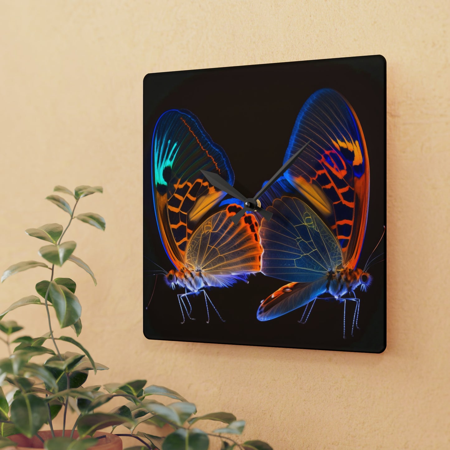 Acrylic Wall Clock Neon Glo Butterfly 2