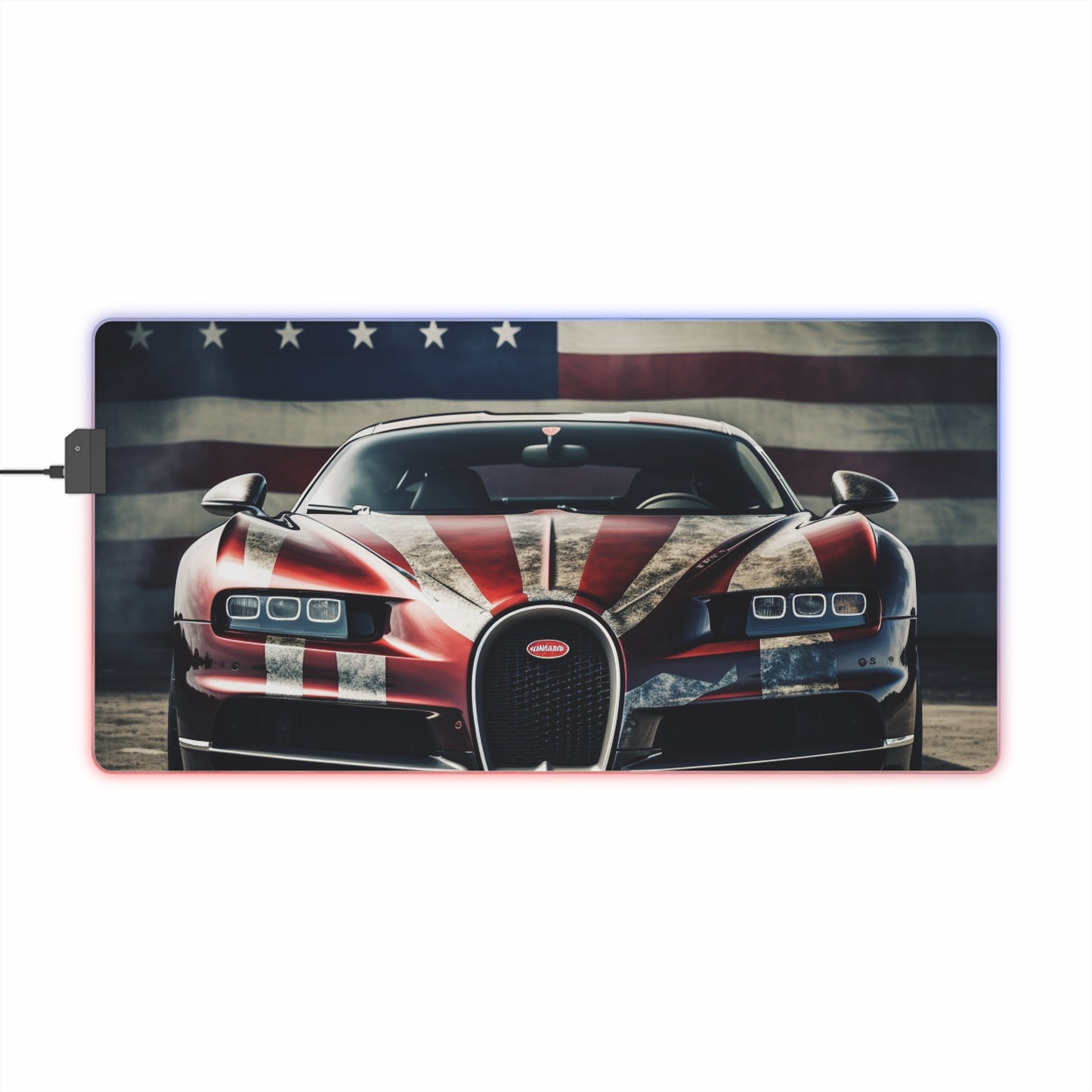 LED Gaming Mouse Pad American Flag Background Bugatti 3