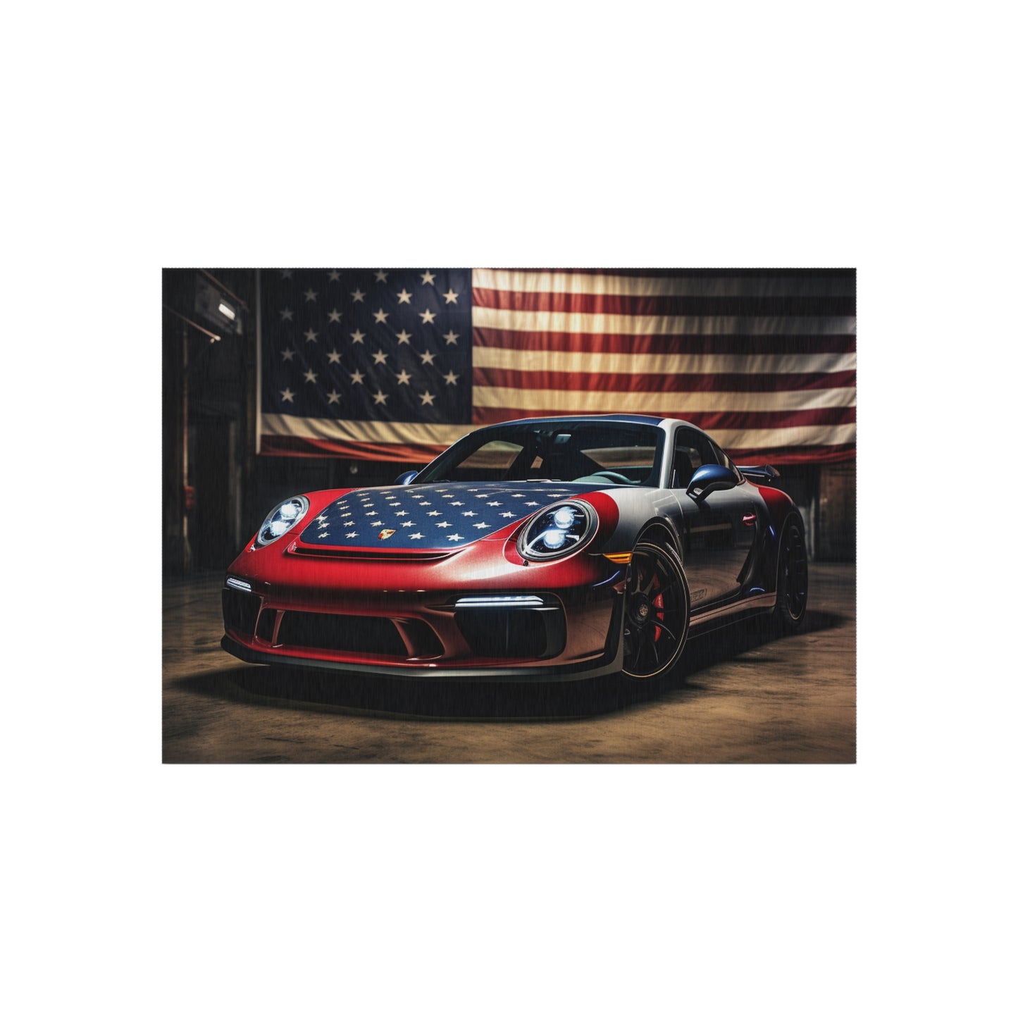 Outdoor Rug  American Flag Background Porsche 1