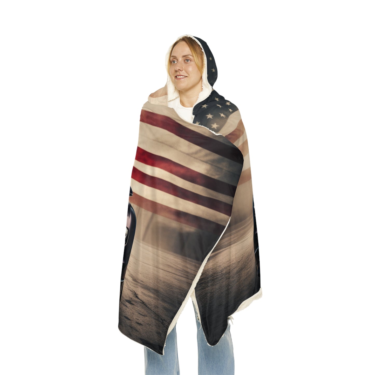 Snuggle Hooded Blanket American Flag Background Bugatti 2