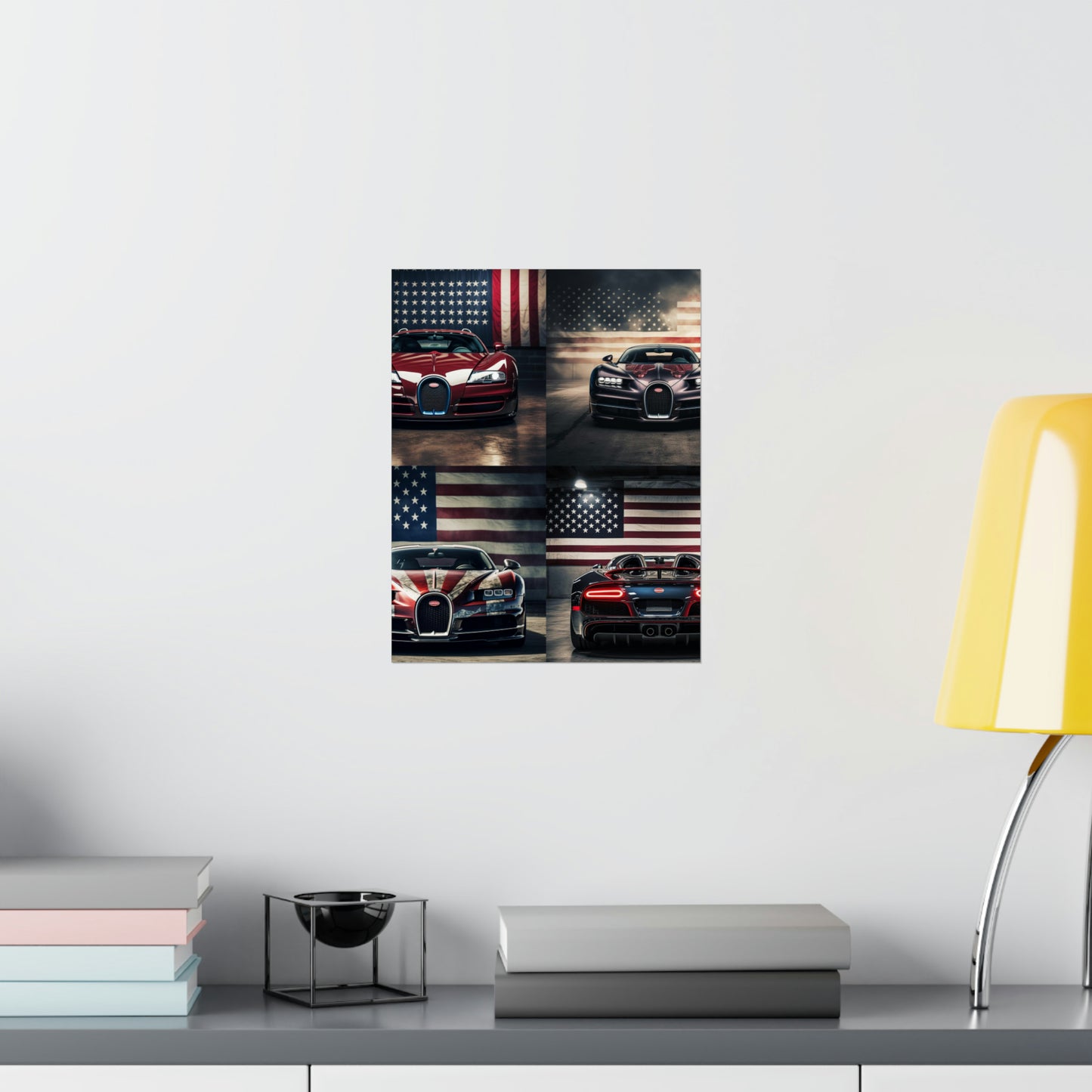 Premium Matte Vertical Posters American Flag Background Bugatti 5