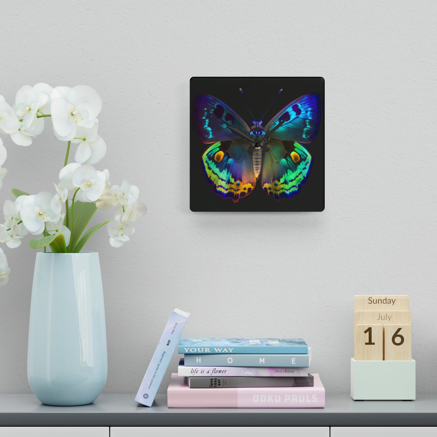 Acrylic Wall Clock Neon Hue Butterfly 4