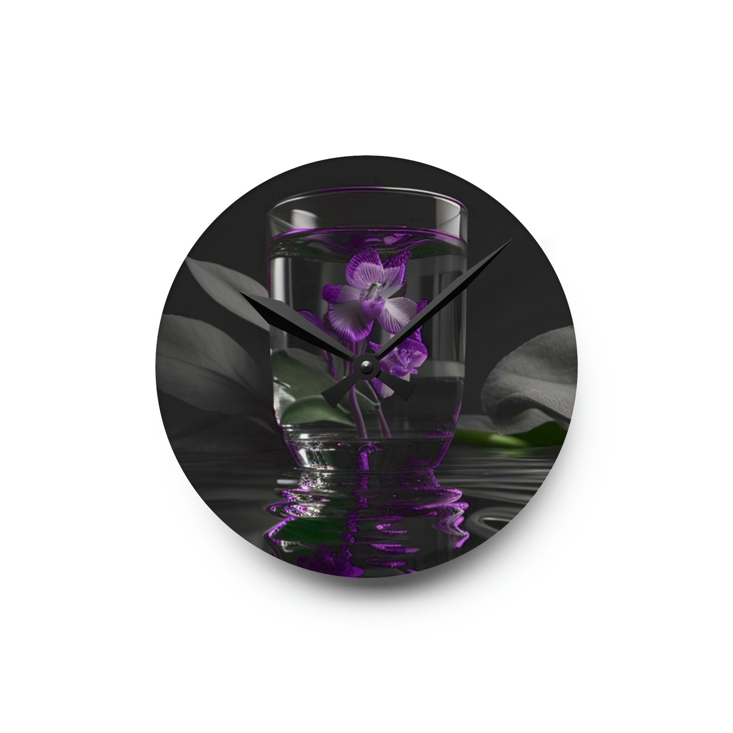 Acrylic Wall Clock Purple Orchid Glass vase 1