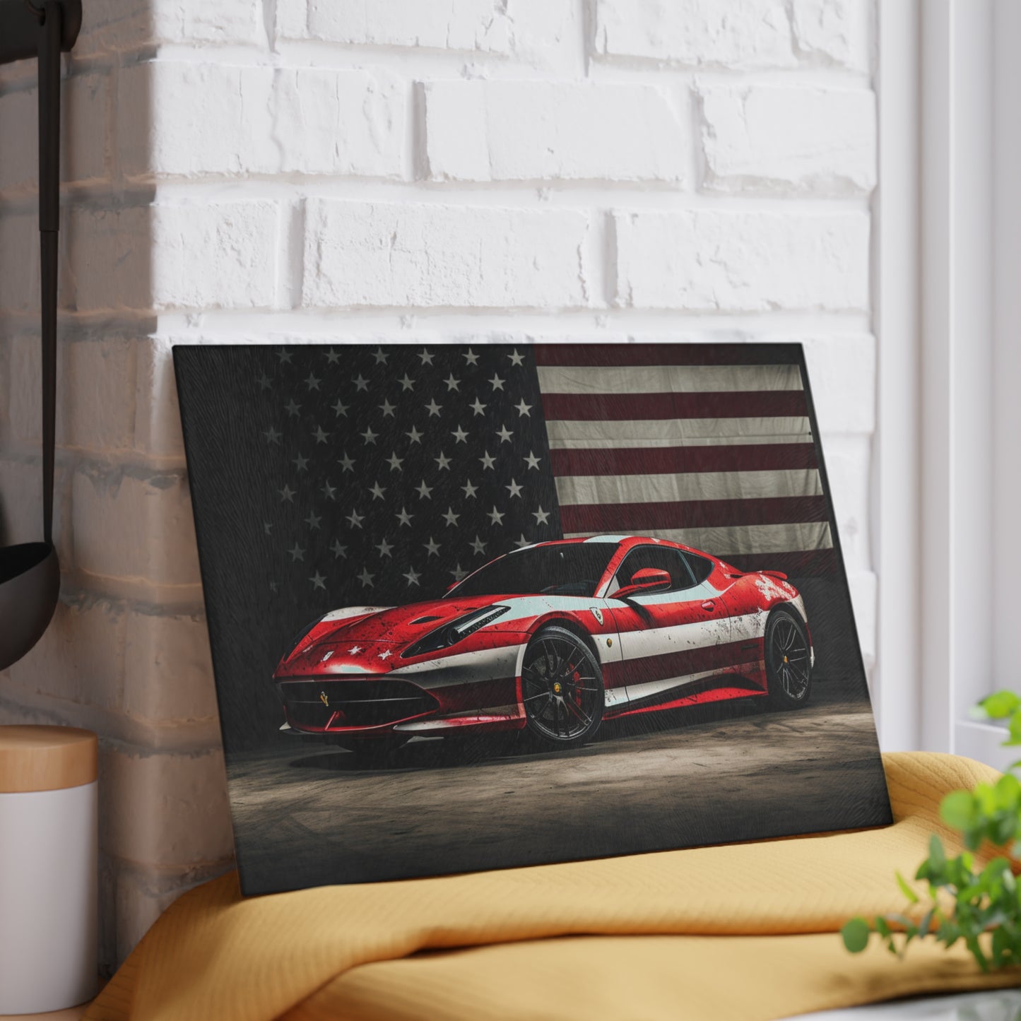 Glass Cutting Board American Flag Background Ferrari 1