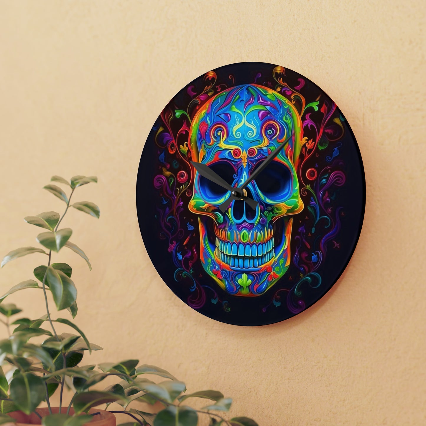 Acrylic Wall Clock Macro Skull Color 4